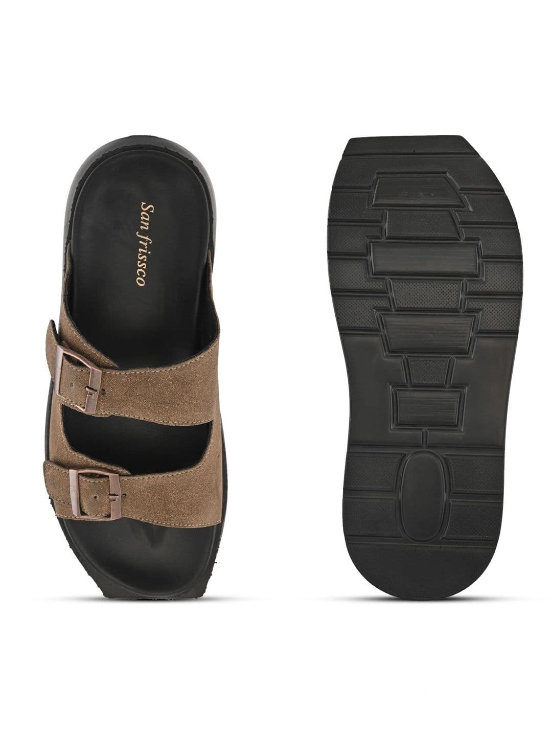 San Frissco Men Brown Suede Double Buckle Sandals with Cushioned Footbed & Chunky Sole thumbnail 7