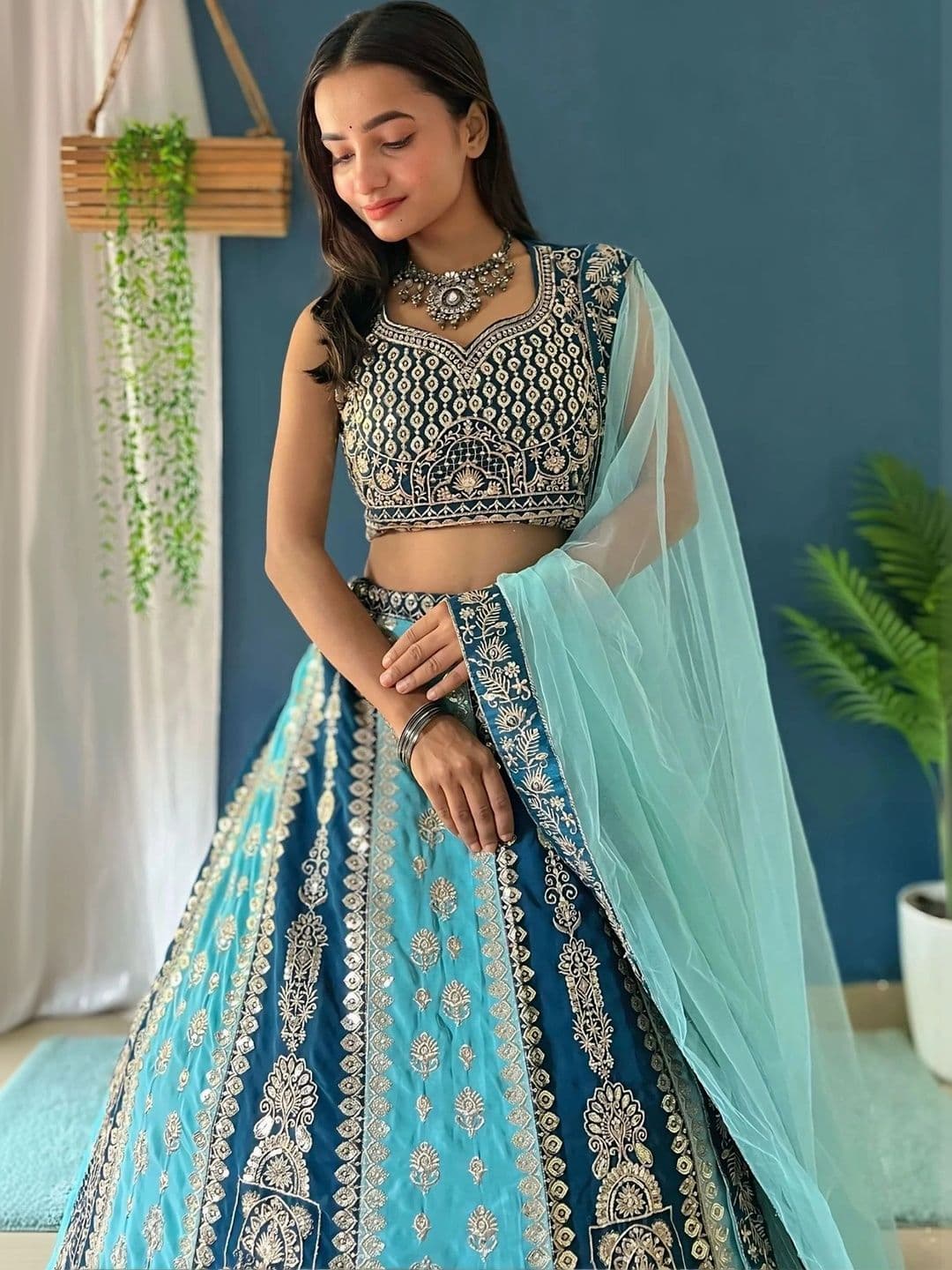 Moda Rapido Embroidered Sequinned Semi-Stitched Lehenga & Unstitched Blouse With Dupatta thumbnail 4