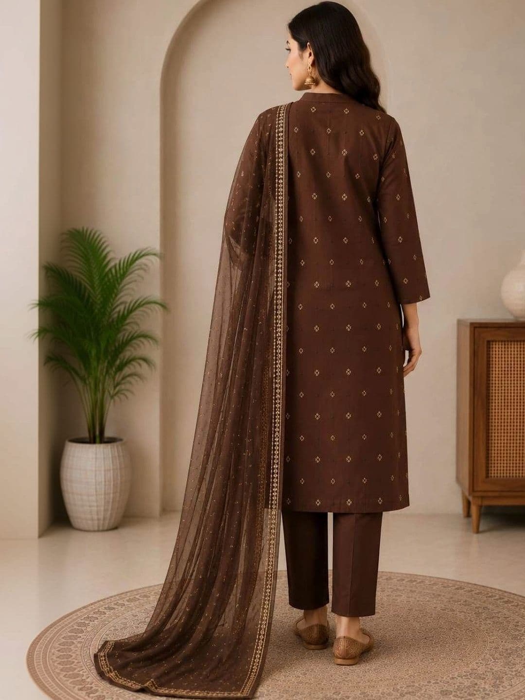 UNISETS Women Ethnic Motifs Embroidered Regular Thread Work Pure Cotton Kurta with Trousers & With Dupatta thumbnail 2