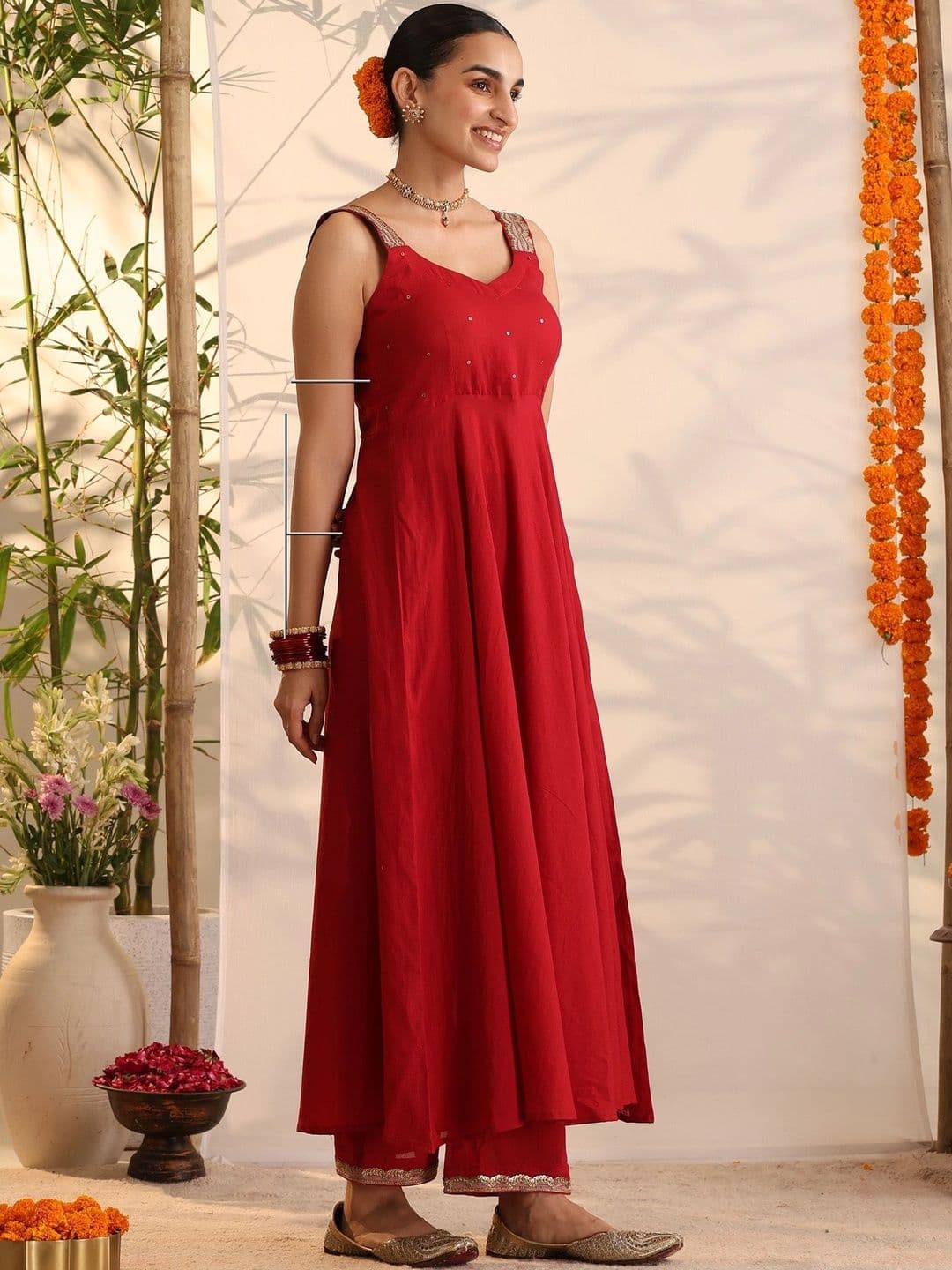 Khushal K Women Ethnic Motifs Embroidered Sequinned Pure Cotton Kurta with Trousers & With Dupatta thumbnail 4