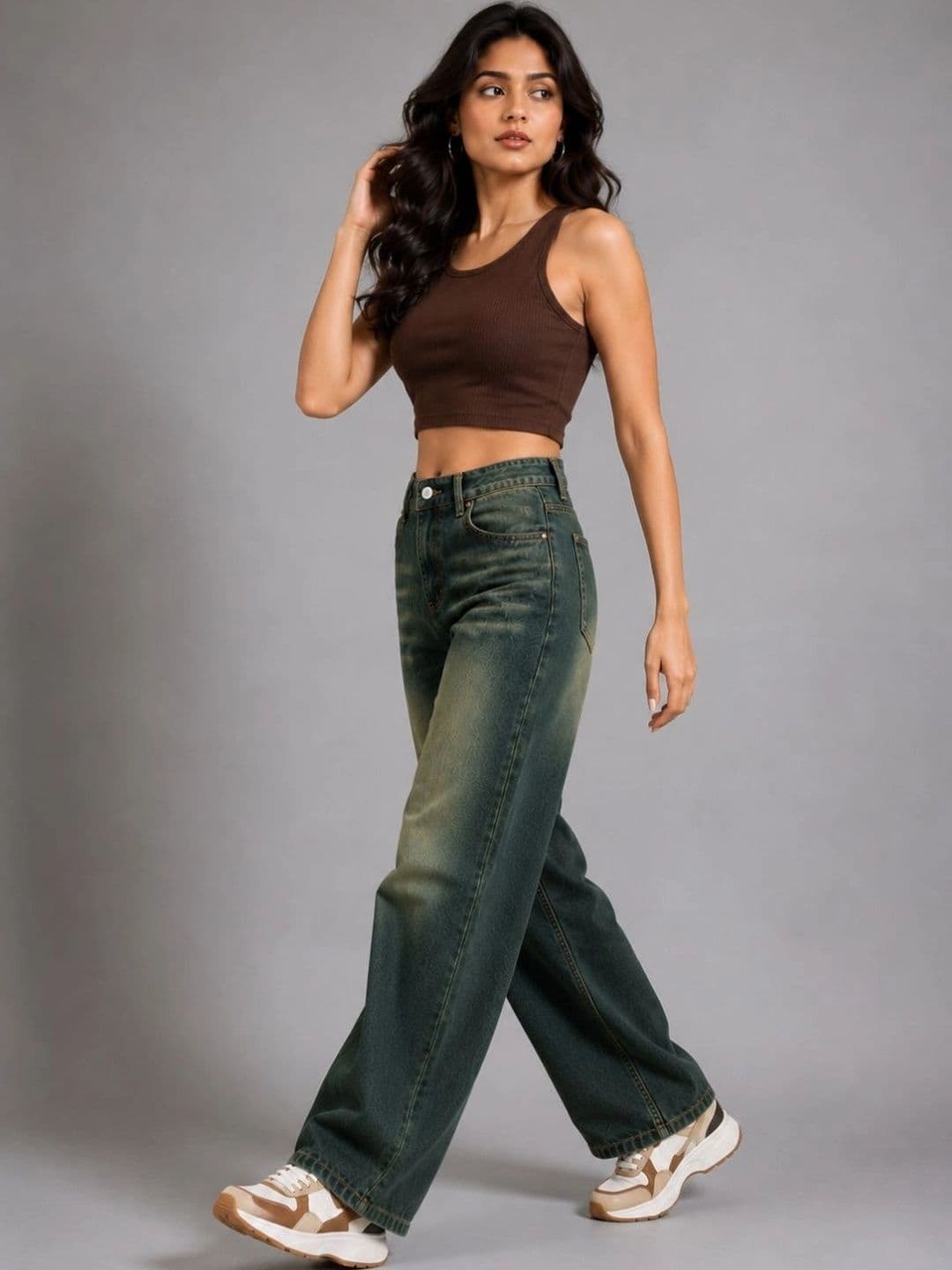 Moda Rapido Women Classic Wide Leg High-Rise Low Distress Jeans thumbnail 6