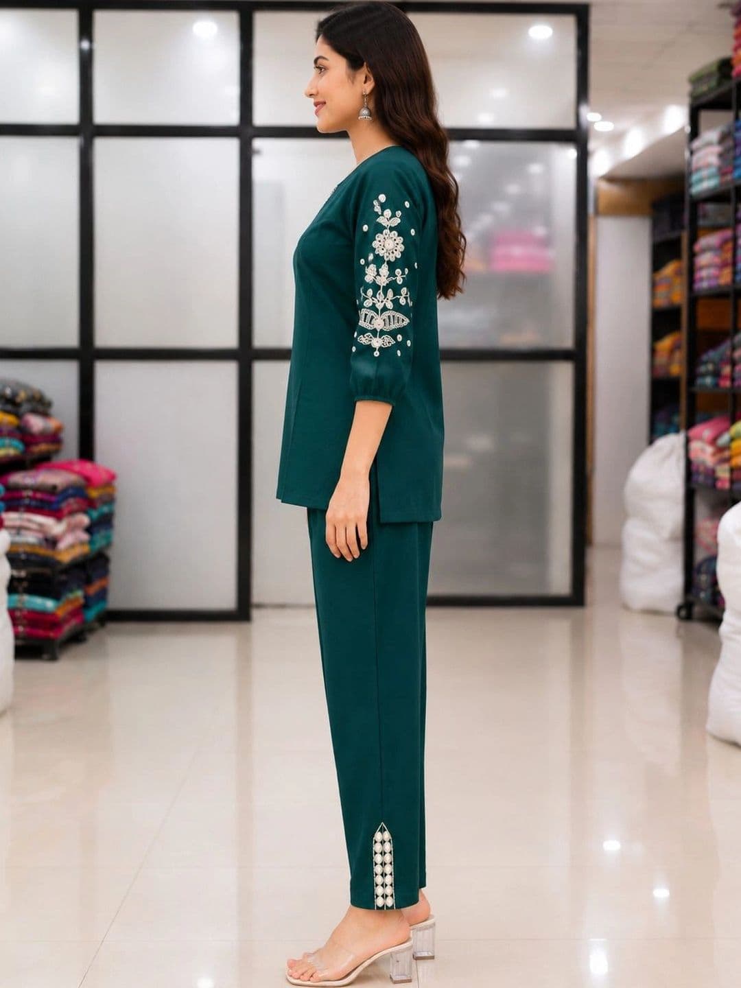 all about you Women Ethnic Motifs Embroidered Regular Thread Work Kurti with Trousers thumbnail 4