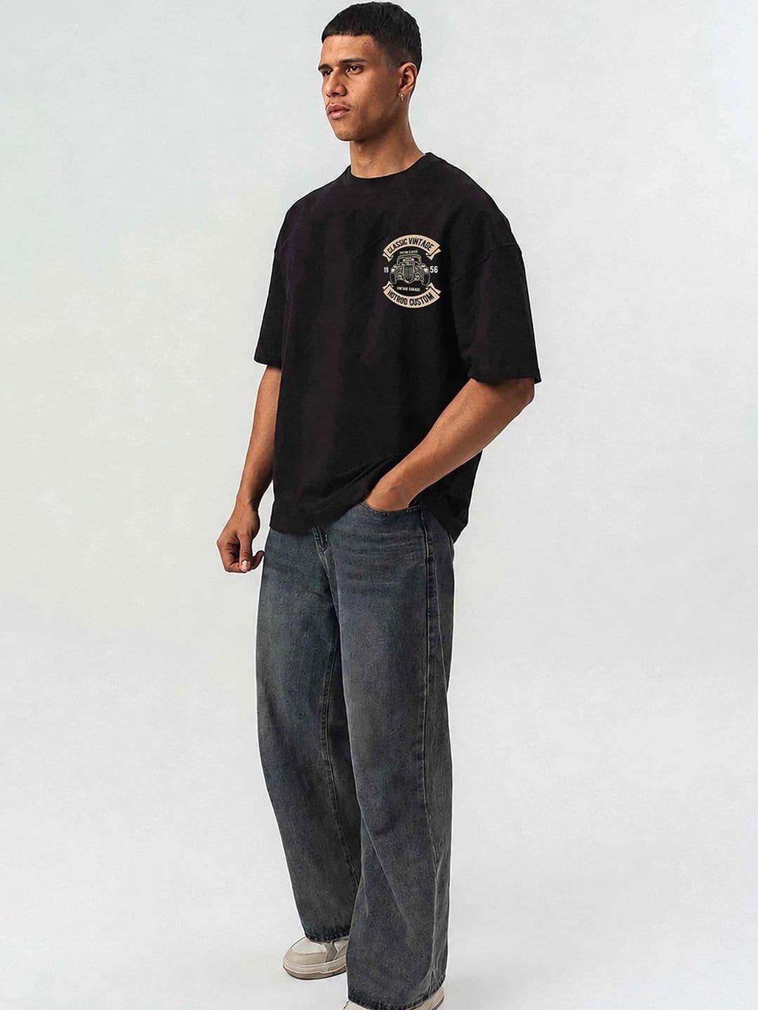 Mast & Harbour Men Printed Drop-Shoulder Sleeves T-shirt thumbnail 2