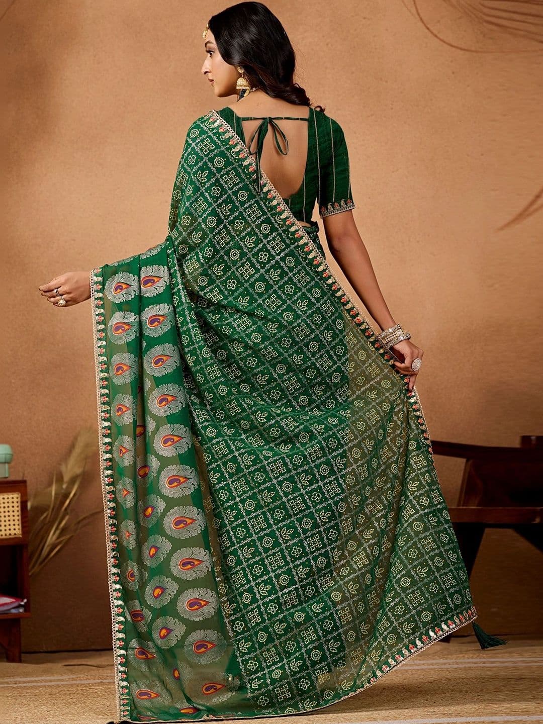 Nayanthara Trends Bandhani Zari Poly Georgette Designer Bandhani Saree thumbnail 3