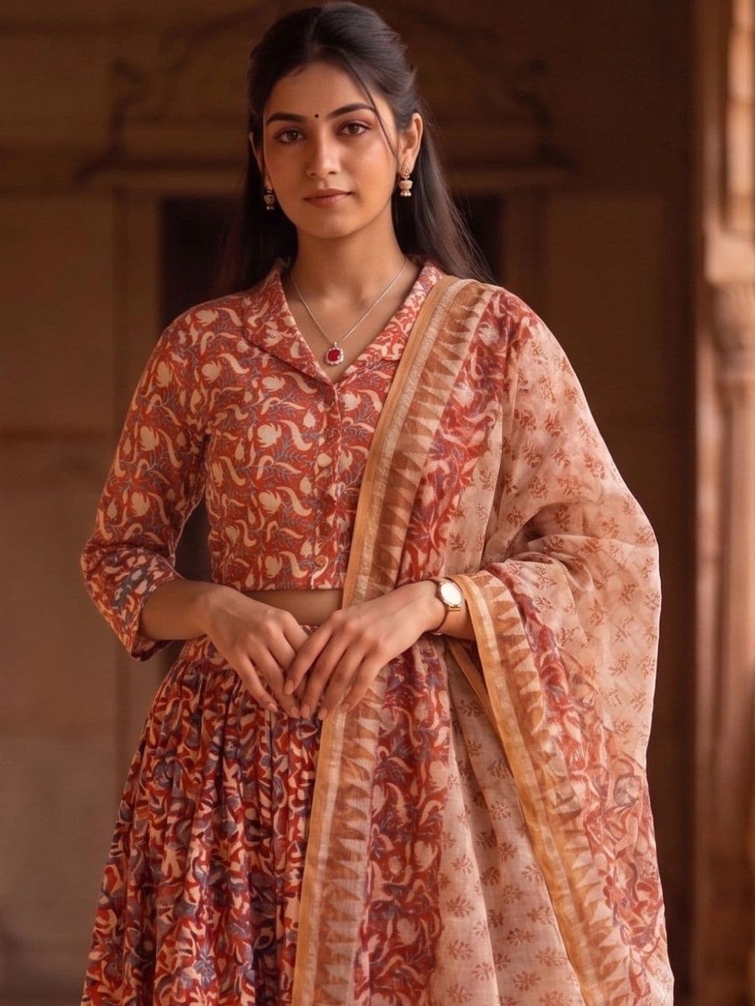 Avishya Printed Block Print Ready to Wear Lehenga & Blouse With Dupatta thumbnail 2