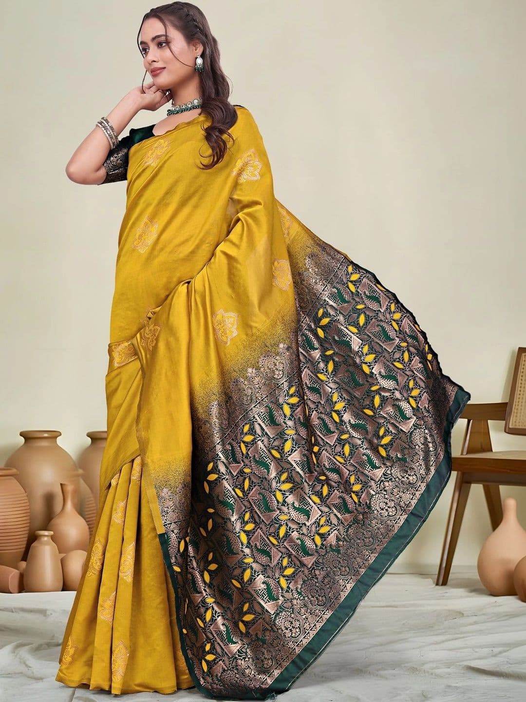 KALINI Woven Design Zari Silk Blend Saree thumbnail 2