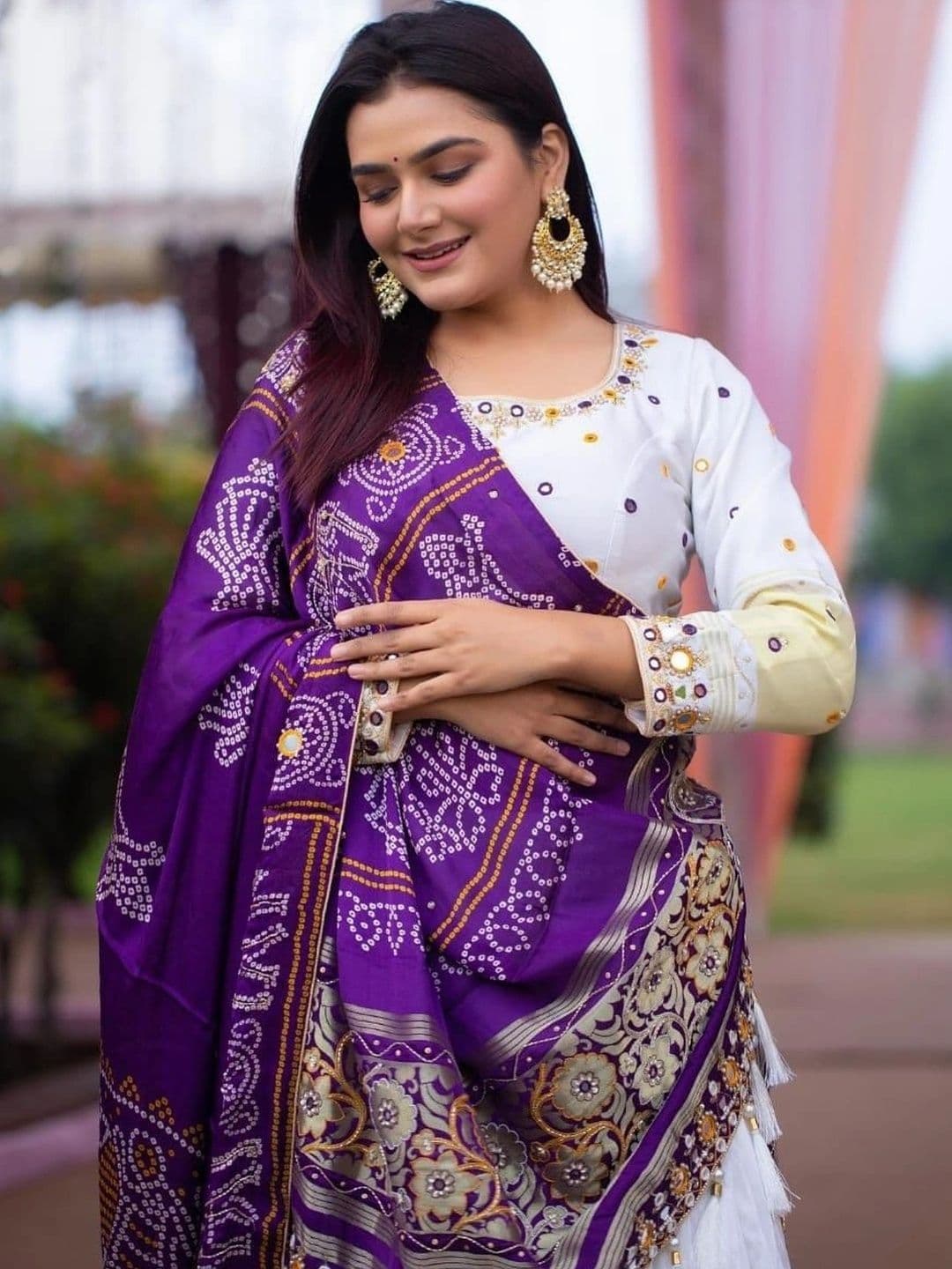 DAYLOOM Embroidered Mirror Work Semi-Stitched Lehenga & Unstitched Blouse With Dupatta thumbnail 3