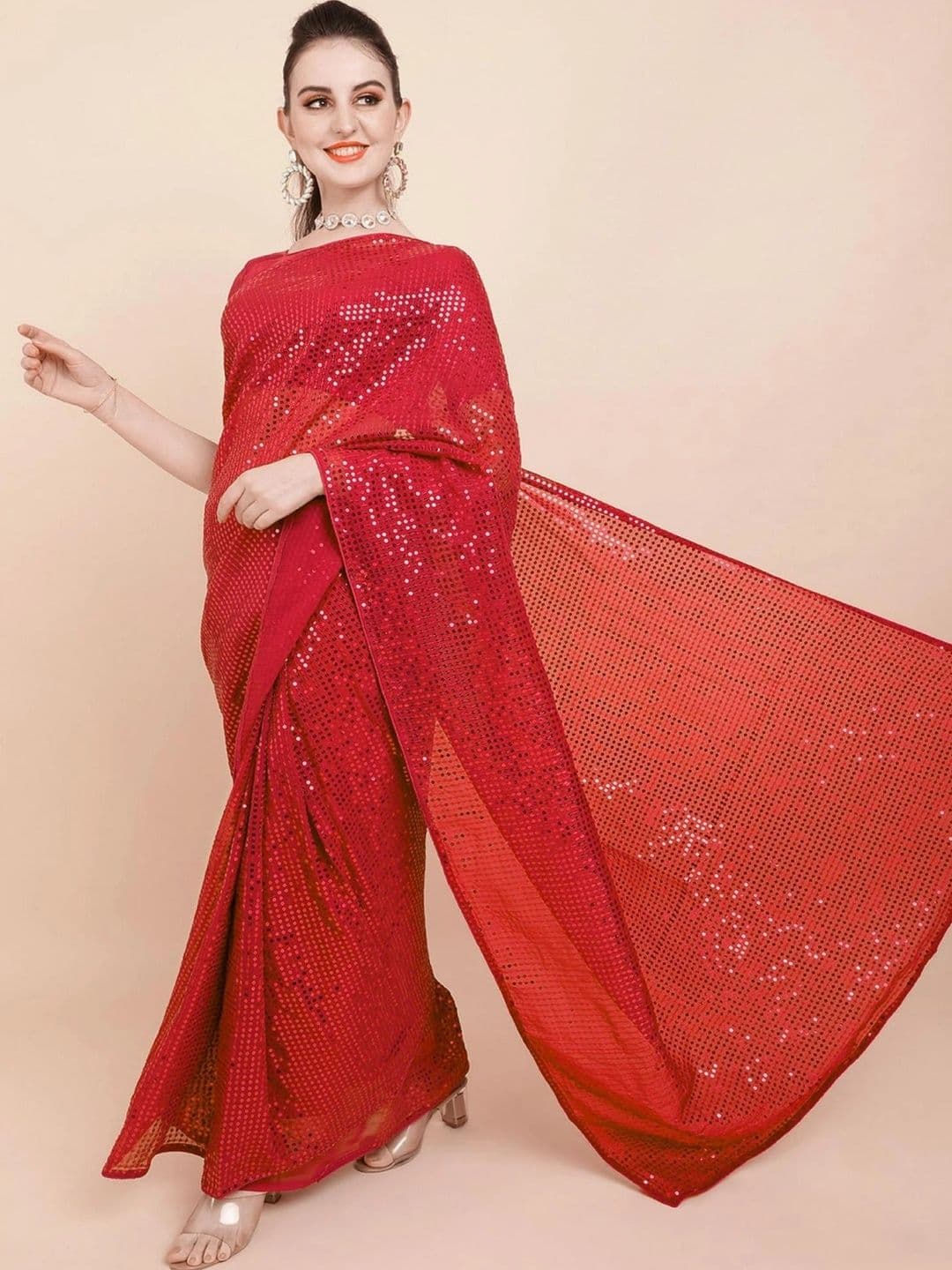 SZN Embellished Sequinned Pure Georgette Designer Saree thumbnail 3