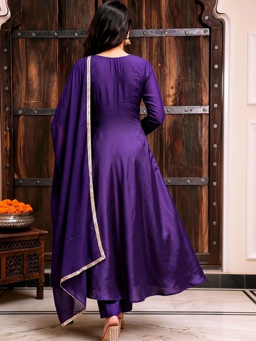 House Of Nazakat Women Ethnic Motifs Embroidered Regular Chanderi Silk Kurta with Palazzos & With Dupatta thumbnail 6