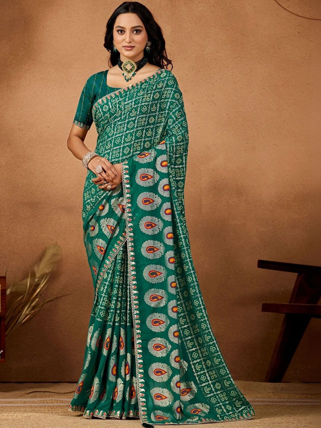 Nayanthara Trends Bandhani women  Zari Poly Georgette Designer Bandhani Saree - view 1