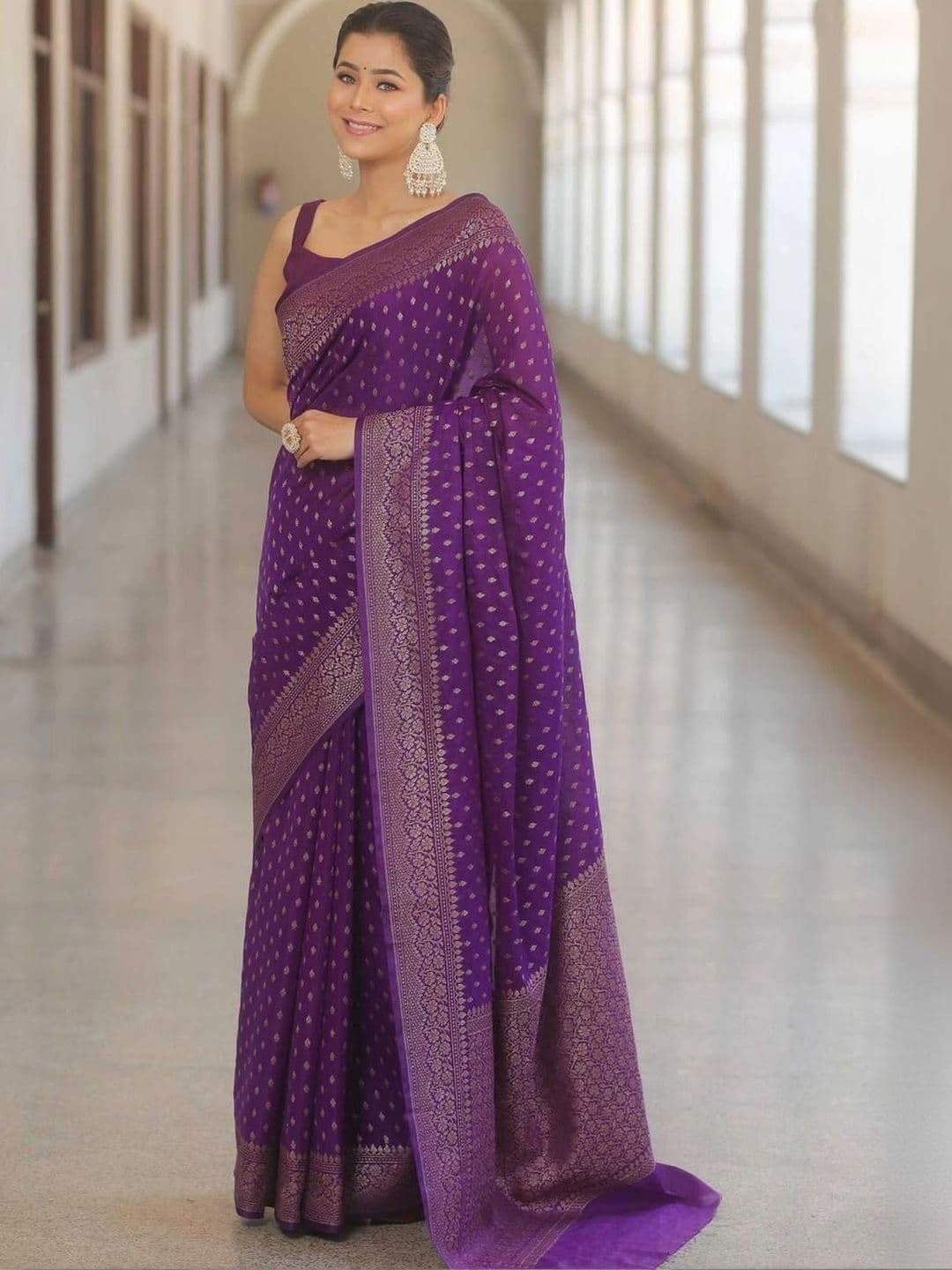 House Of Nazakat Woven Design Zari Art Silk Banarasi Saree thumbnail 3