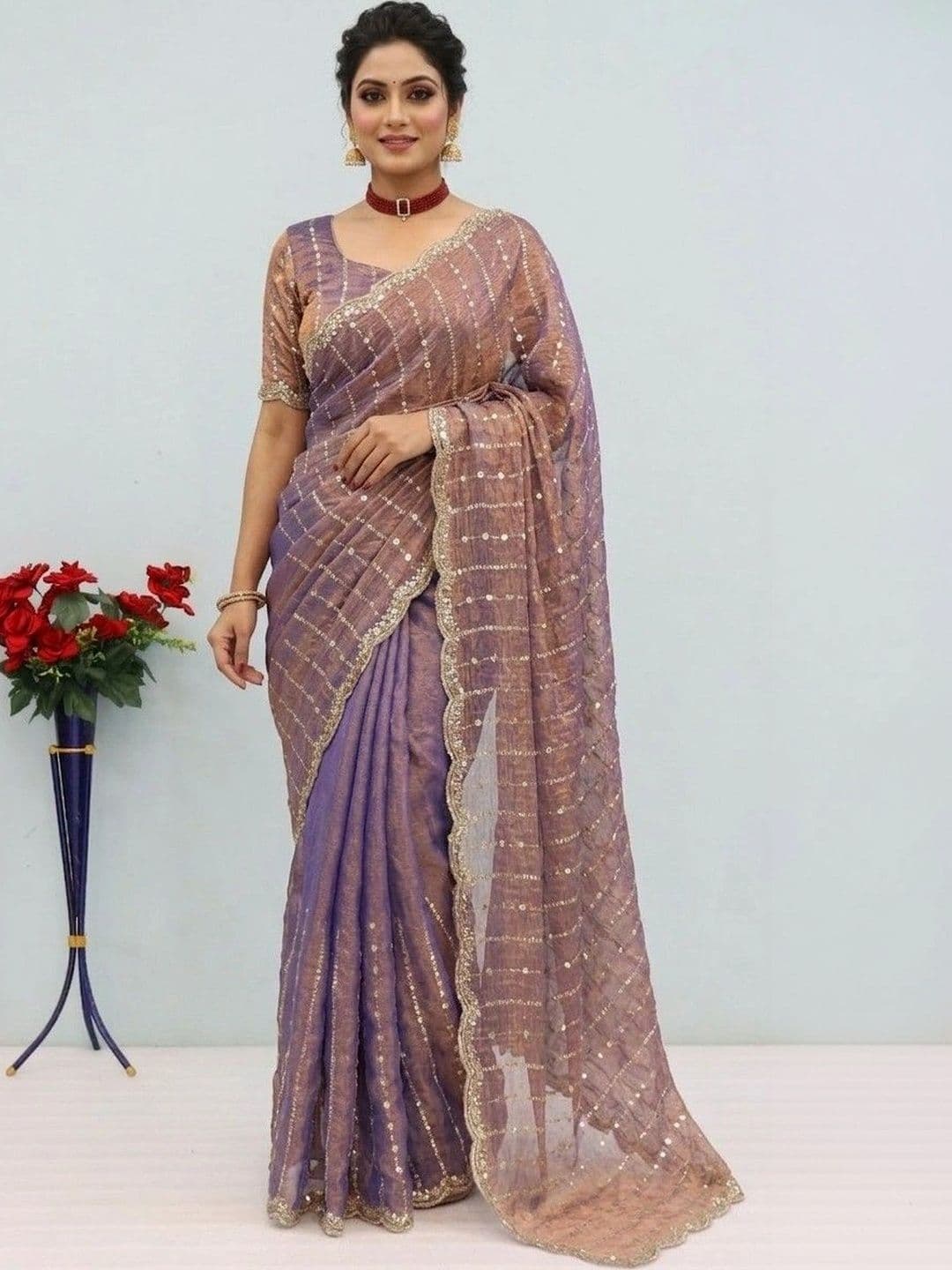 SmileyFashion Embellished Sequinned Poly Chiffon Designer Saree - view 1