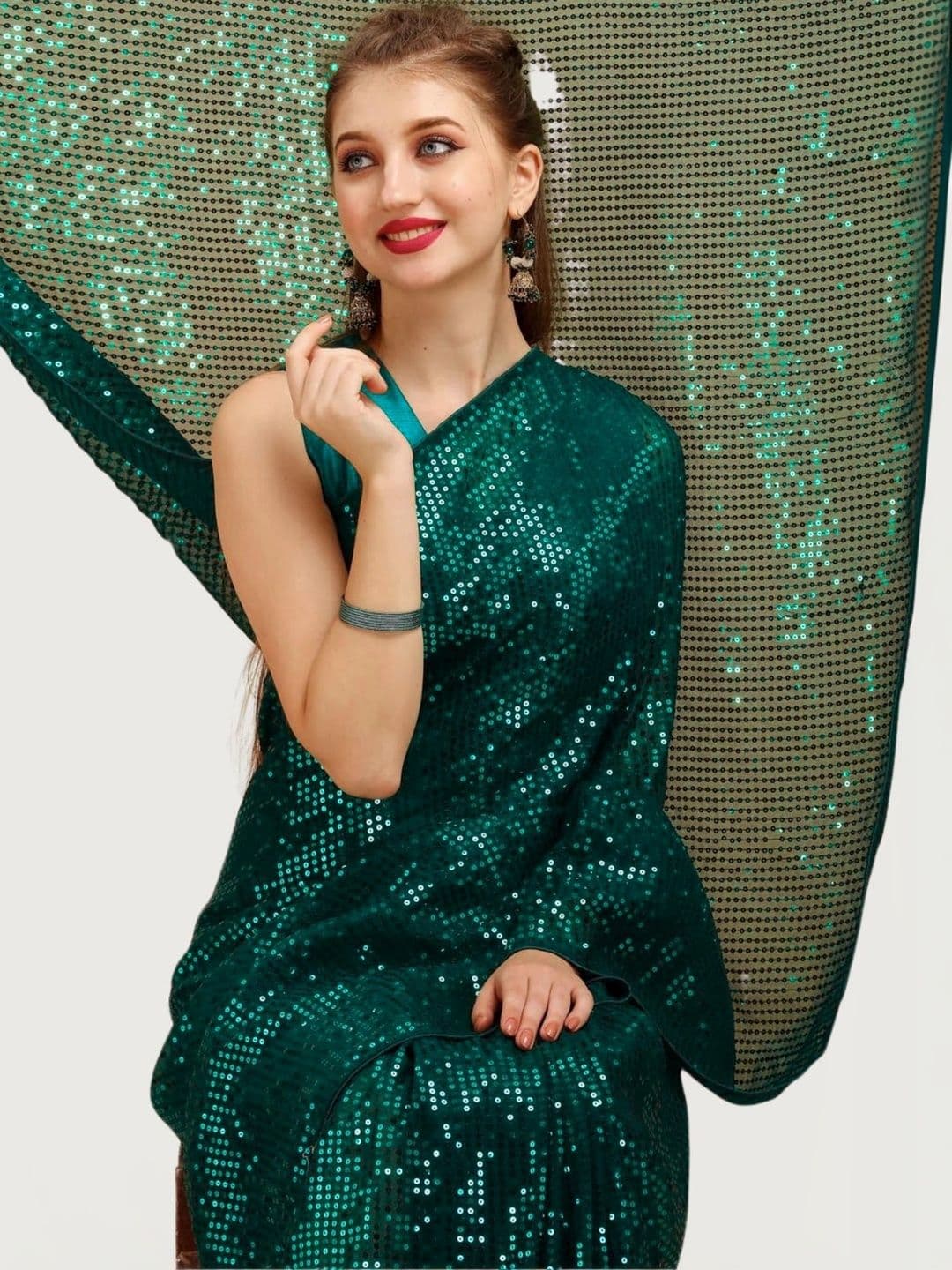 SZN Embellished Sequinned Pure Georgette Designer Saree thumbnail 5