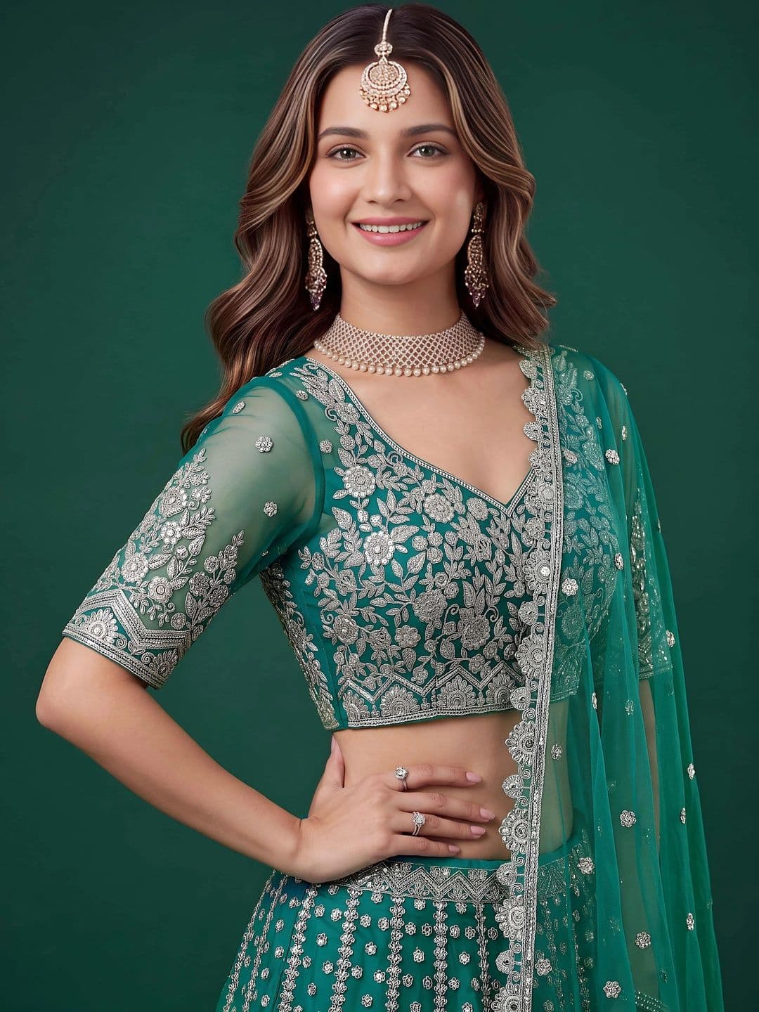 FABPIXEL Embroidered Semi-Stitched Lehenga & Unstitched Blouse With Dupatta thumbnail 2