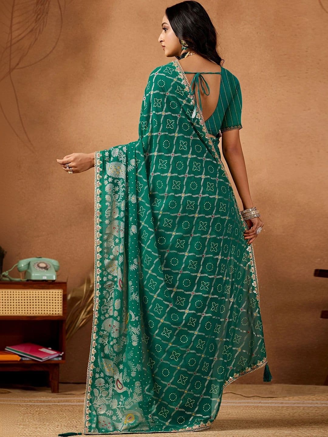 Nayanthara Trends Bandhani Embroidered Poly Georgette Designer Bandhani Saree thumbnail 5