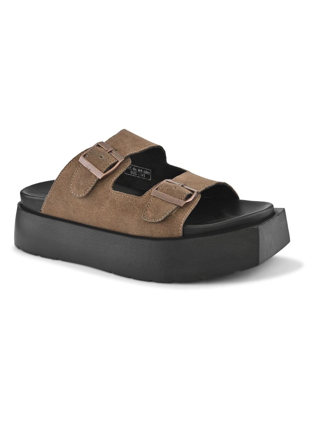 San Frissco Men Brown Suede Double Buckle Sandals with Cushioned Footbed & Chunky Sole thumbnail 2