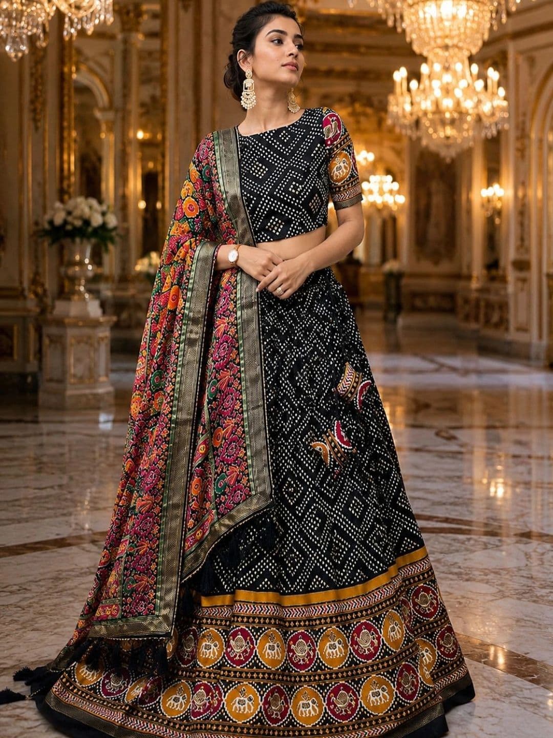 House of Pataudi Printed Semi-Stitched Lehenga & Unstitched Blouse With Dupatta - view 1