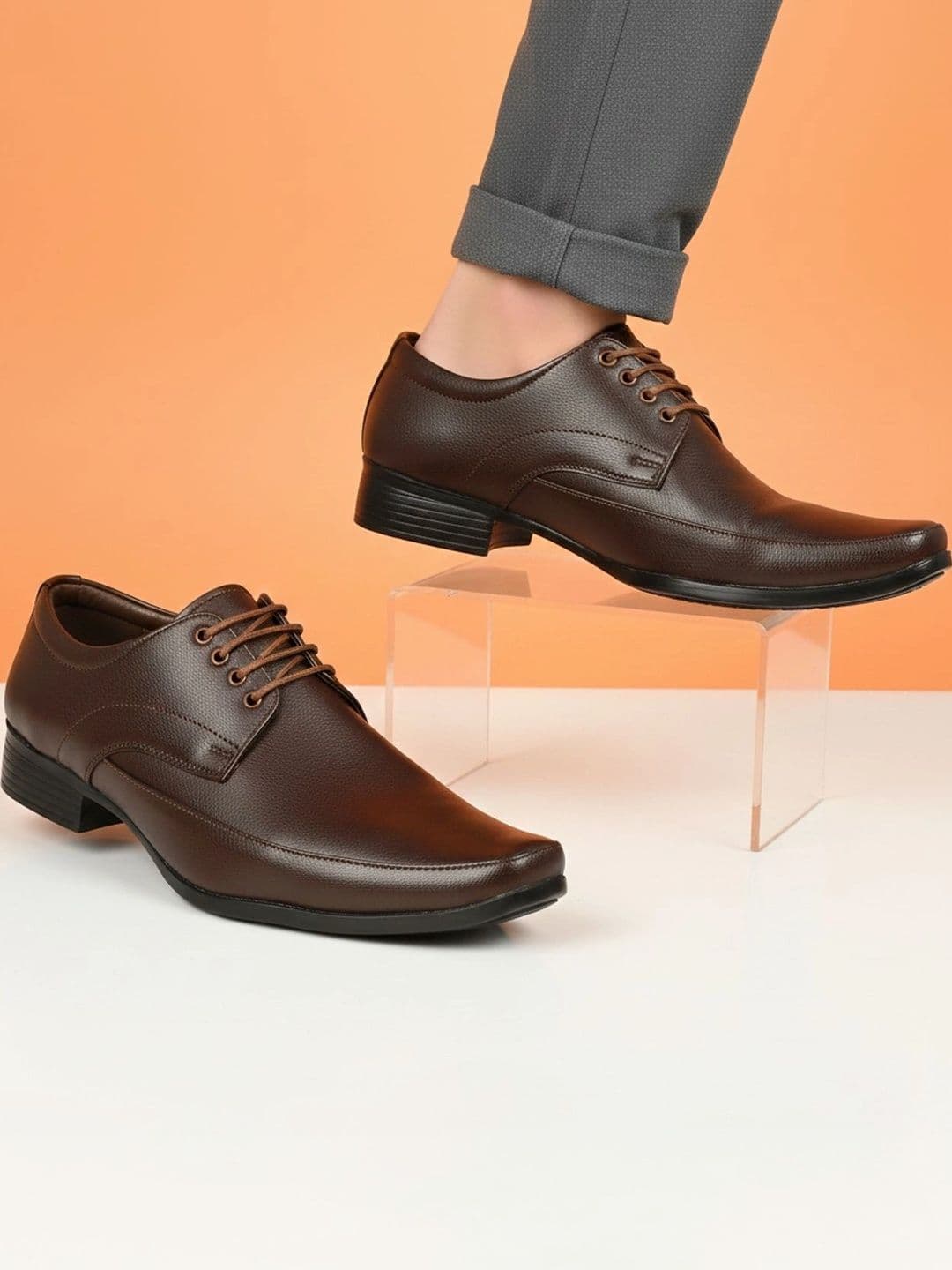 Vitoria Men Textured Square Toe Lace-Ups Formal Derbys Shoes With Free Belt & Wallet thumbnail 7