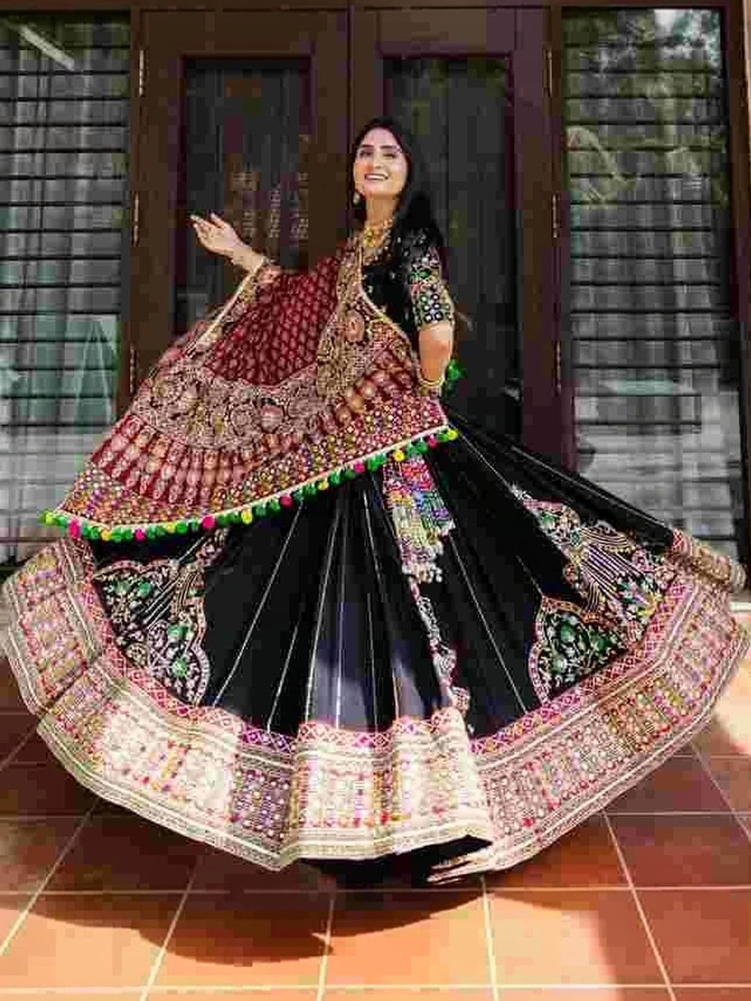 DAYLOOM Embellished Mirror Work Semi-Stitched Lehenga & Unstitched Blouse With Dupatta thumbnail 4
