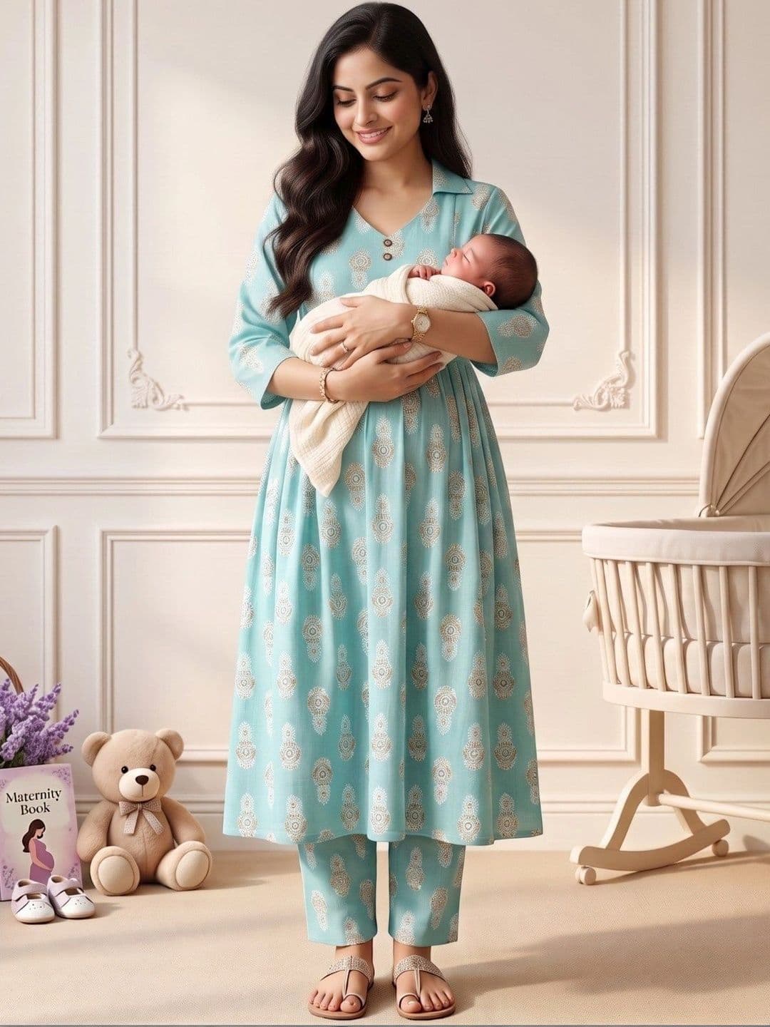 DUMMY SHAPE Women Ethnic Motifs Printed Empire Kurta with Trousers thumbnail 5
