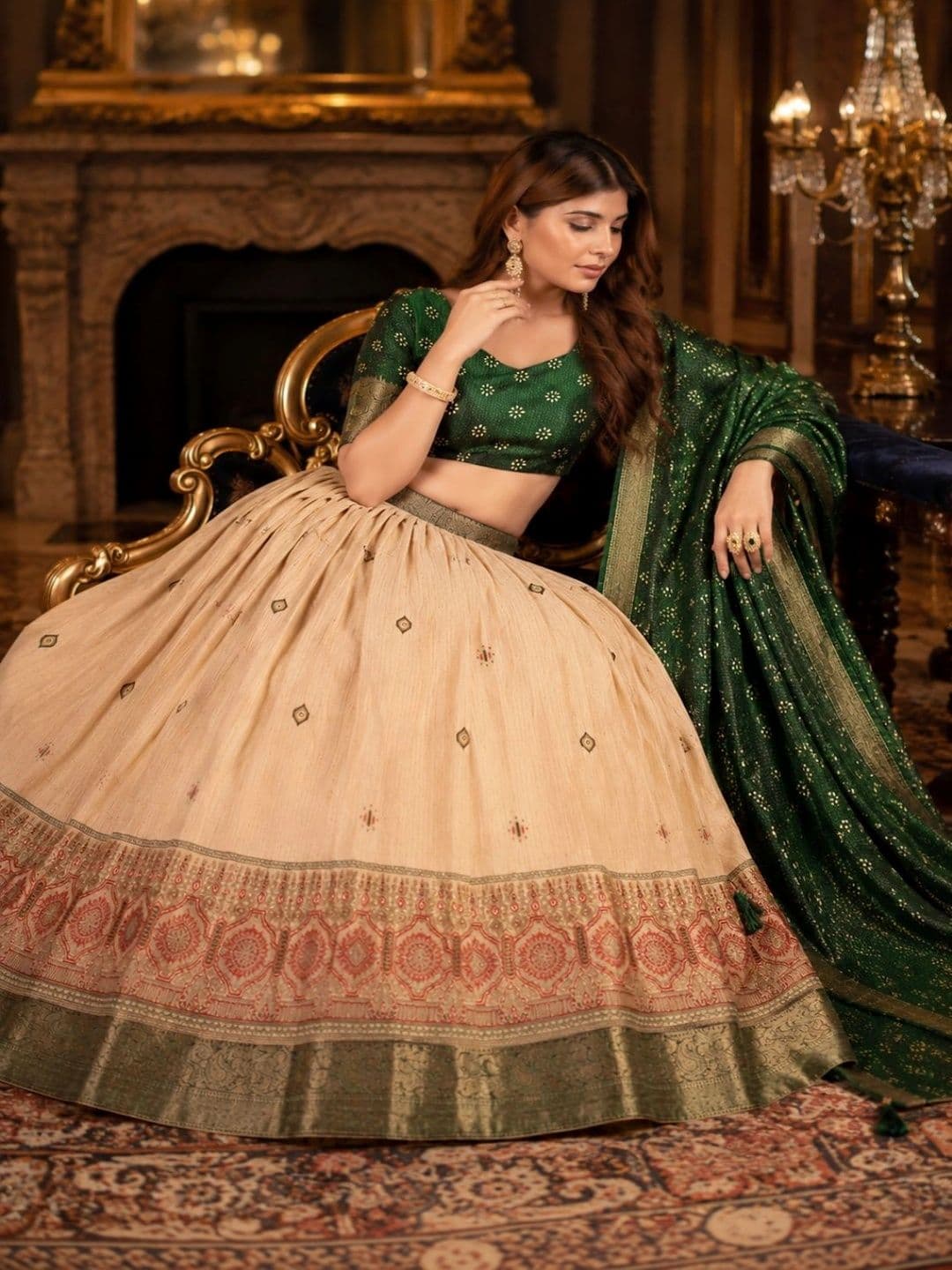 House of Pataudi Semi-Stitched Lehenga & Unstitched Blouse With Dupatta thumbnail 5