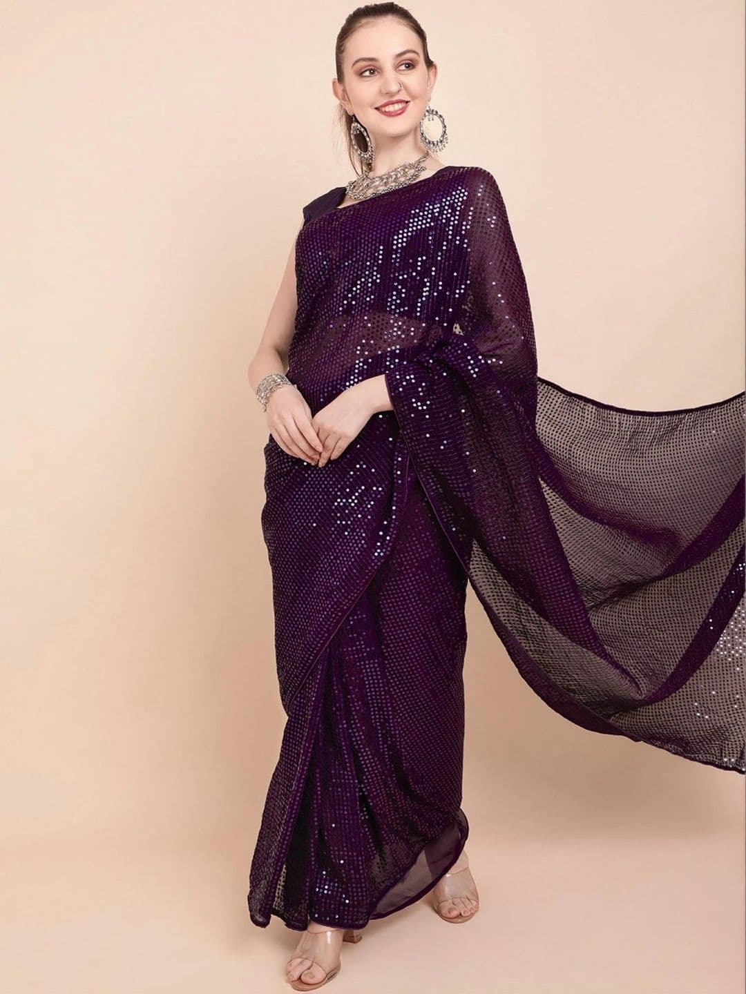 SZN Embellished Sequinned Pure Georgette Designer Saree - view 1