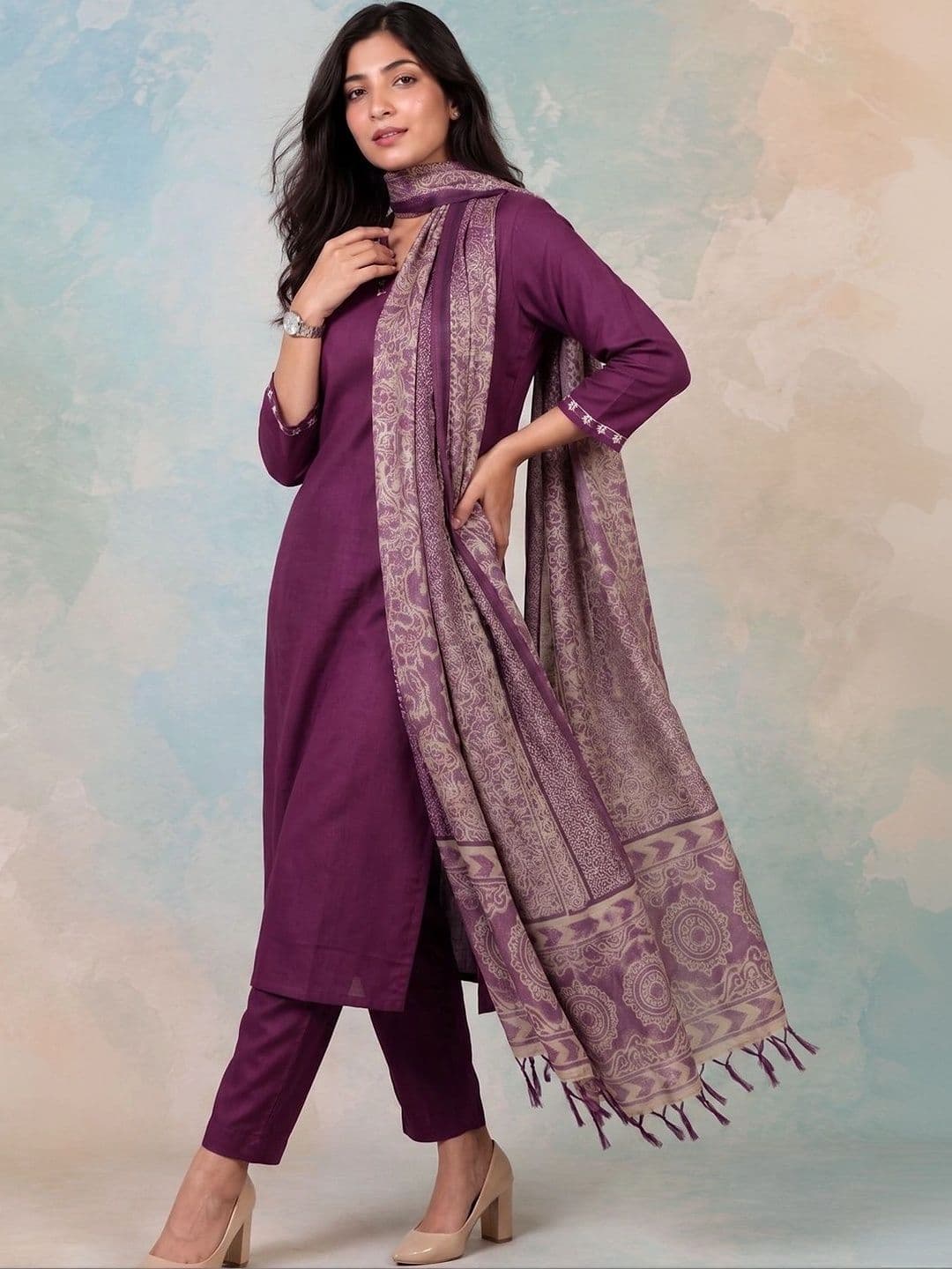 AADVIKA Women Ethnic Motifs Regular Thread Work Kurta with Trousers & With Dupatta thumbnail 7