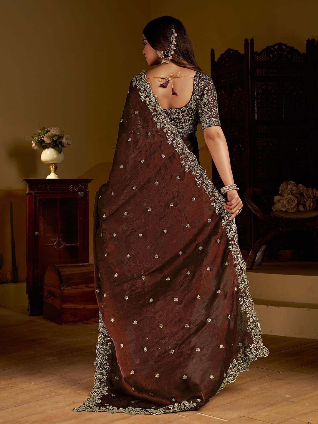 GRUHNAREE Embellished Embroidered Satin Saree thumbnail 6