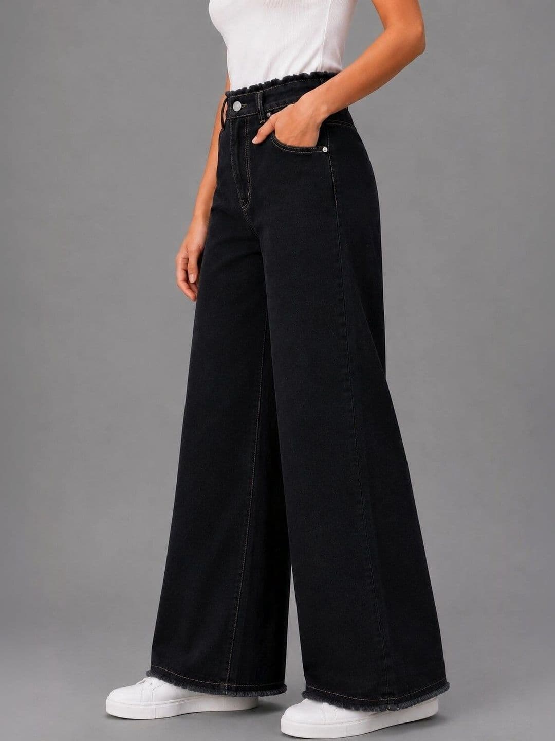 Mast & Harbour Women Comfort Wide Leg High-Rise Cuffed Hem Jeans thumbnail 2