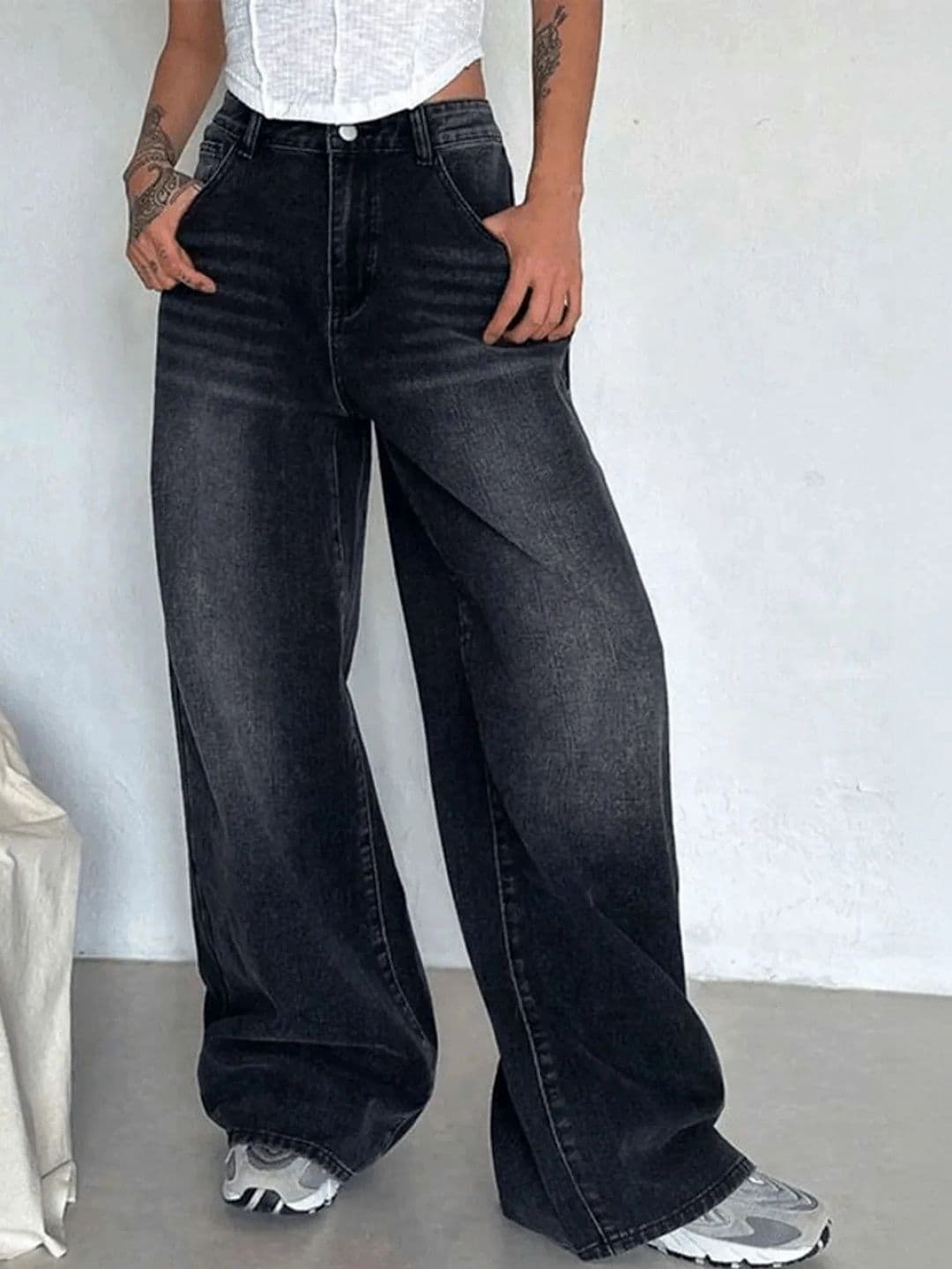 MERCEL Women Original Wide Leg High-Rise Low Distress Light Fade Stretchable Jeans thumbnail 2