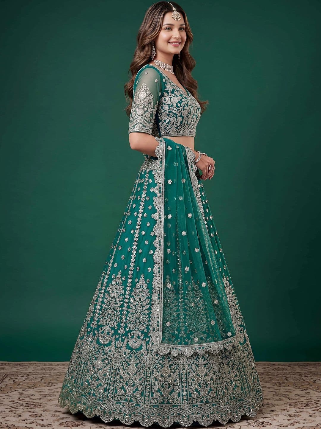 FABPIXEL Embroidered Semi-Stitched Lehenga & Unstitched Blouse With Dupatta thumbnail 5