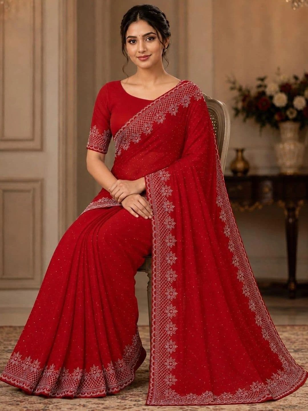 KALINI Floral Embroidered Silk Blend Bhagalpuri Saree thumbnail 4