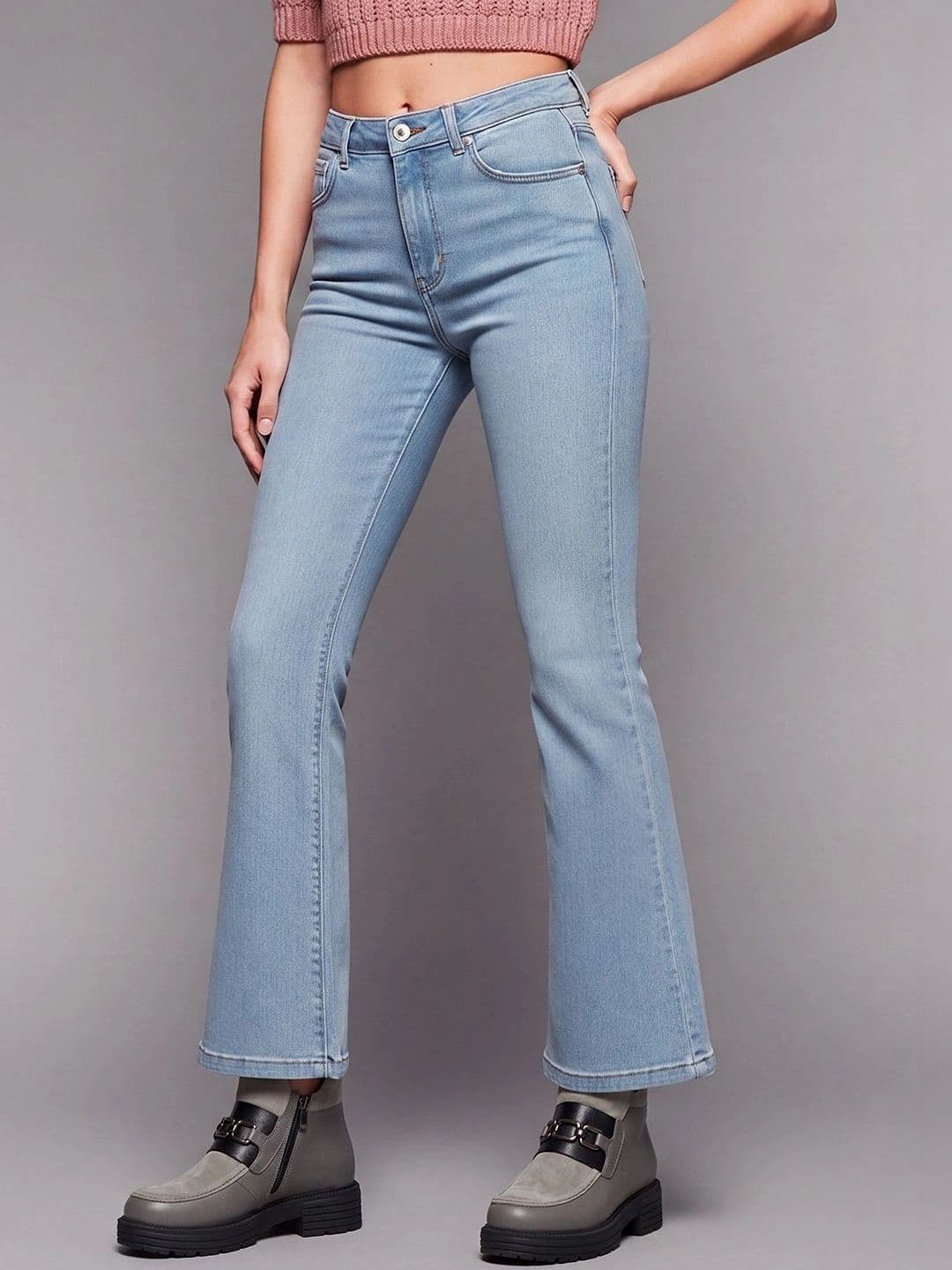 Mast & Harbour Women Bootcut High-Rise Heavy Fade Stretchable Jeans thumbnail 5