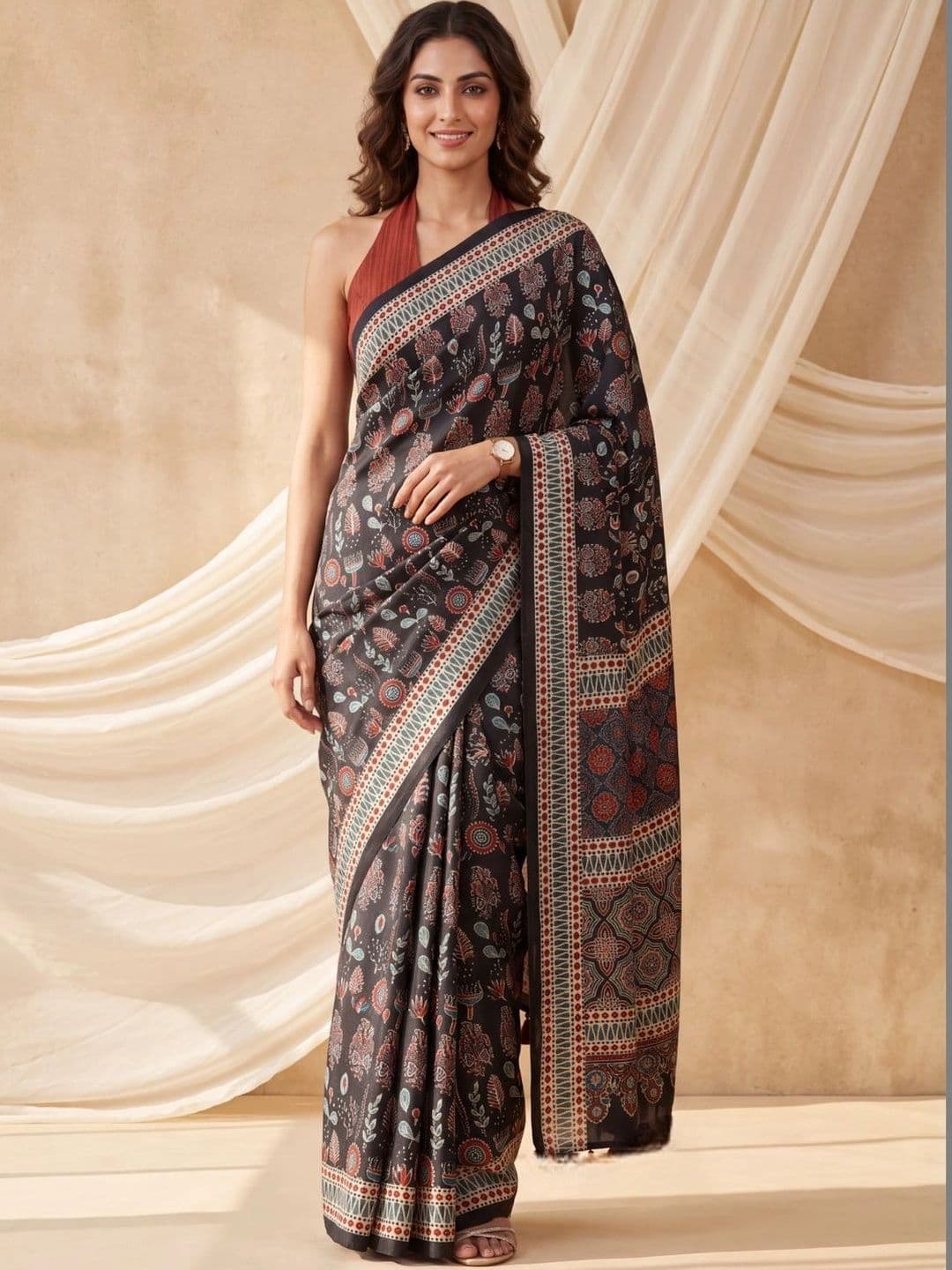 PARVATI FABRICS LIMITED Silk Blend Block Print Saree - view 1