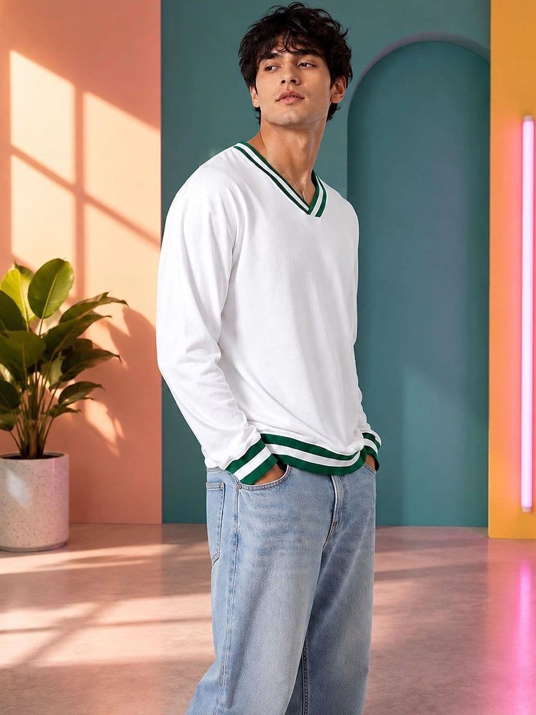 Moda Rapido Men Striped V-Neck T-shirt thumbnail 4