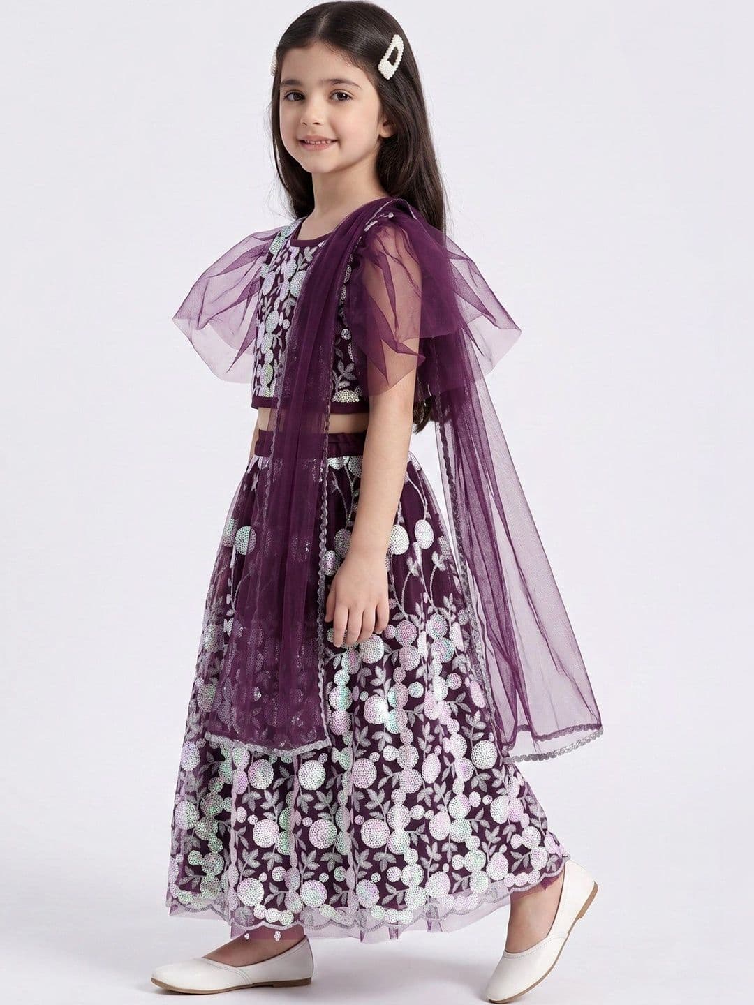 Bella Moda Girls Embroidered Sequinned Ready to Wear Lehenga & Blouse With Dupatta thumbnail 2