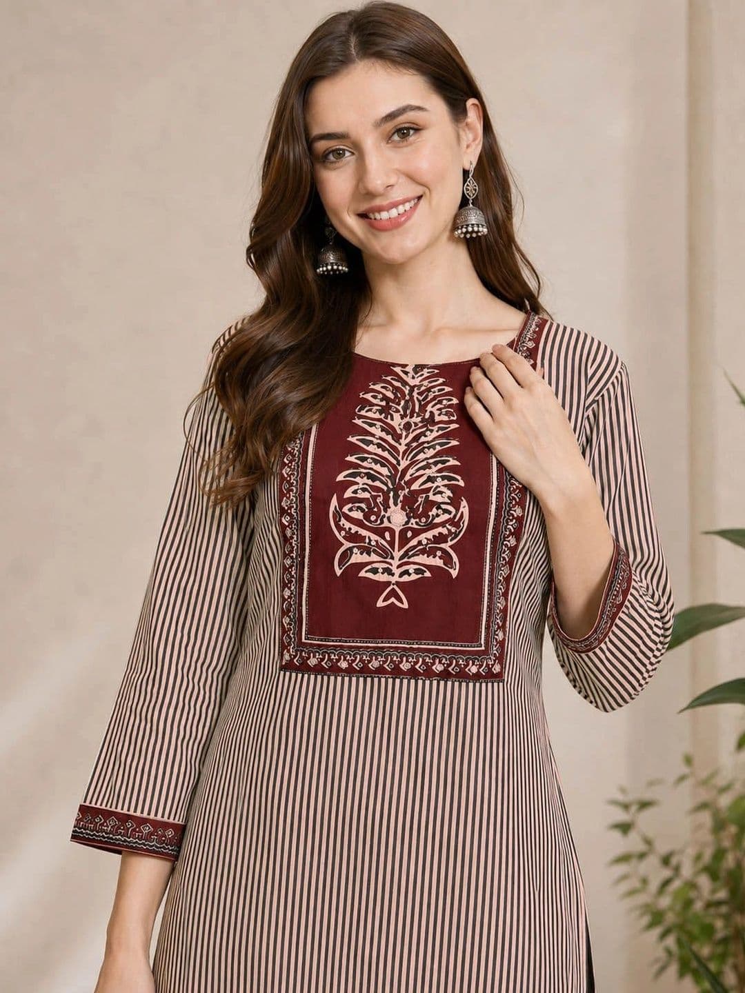 Anouk Women Striped Regular Pure Cotton Kurta with Palazzos & With Dupatta thumbnail 3