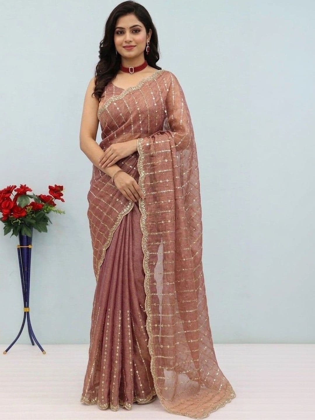 SmileyFashion Embellished Sequinned Poly Chiffon Designer Saree - view 1