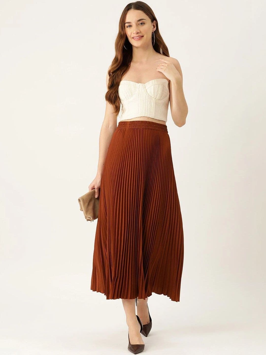 Chemistry Women Crepe Accordion Pleated Midi A-Line Skirt thumbnail 6