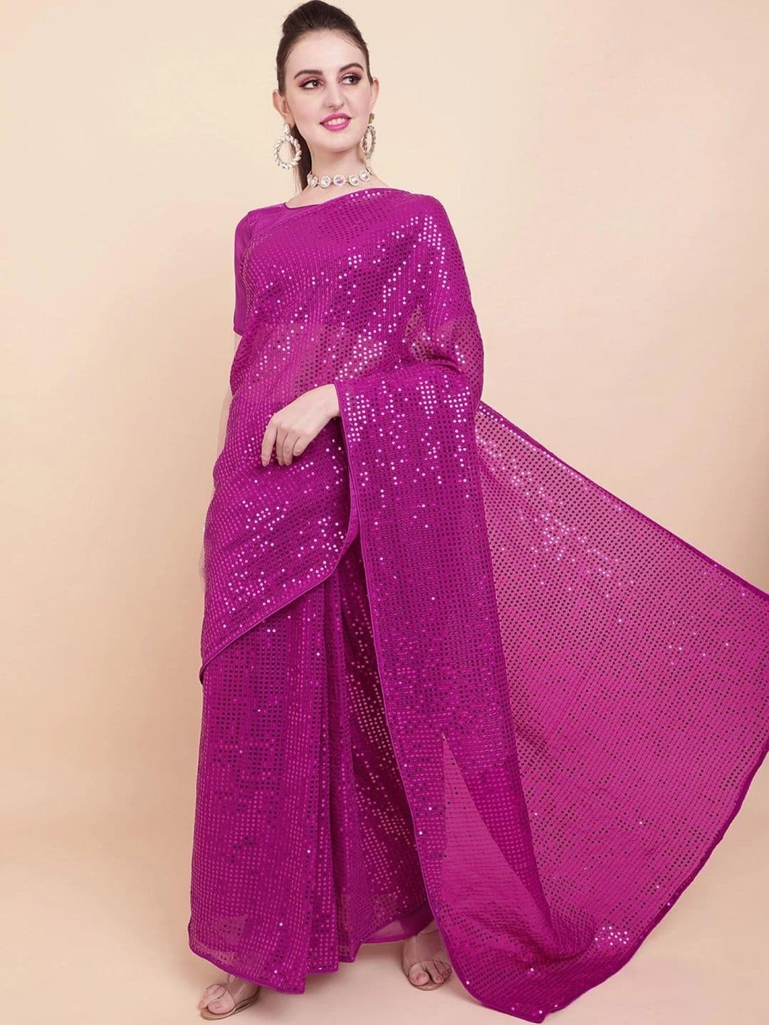 SZN Embellished Sequinned Pure Georgette Designer Saree - view 1