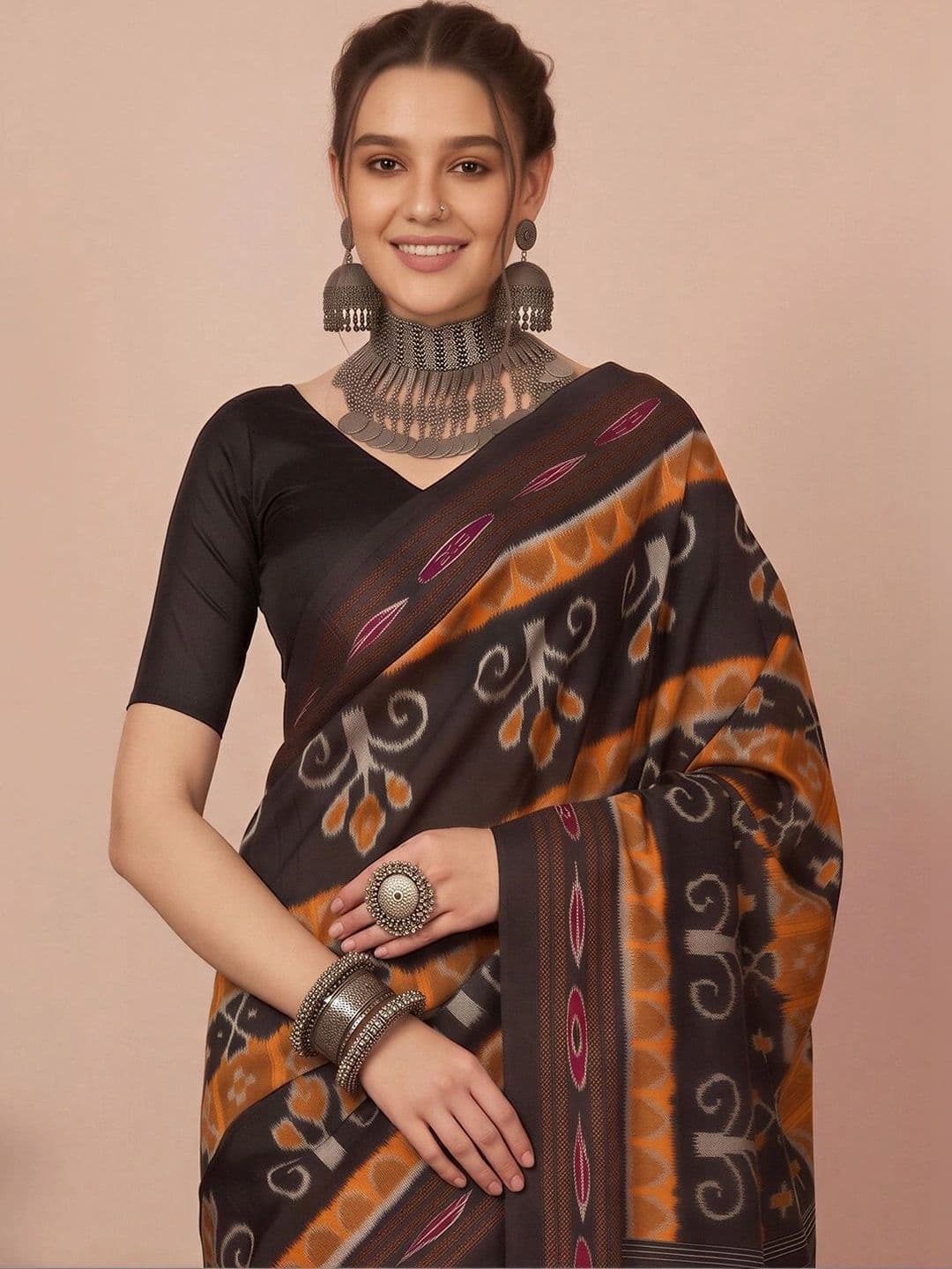 Anouk Ethnic Motifs Silk Blend Designer Ikat Saree thumbnail 4