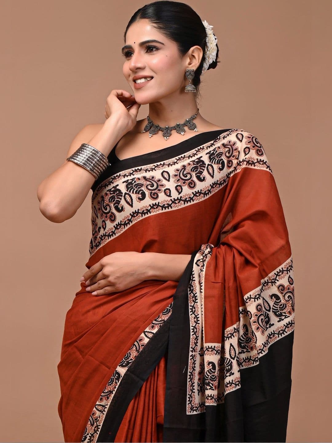 Anouk Paisley Pure Cotton Block Print Saree thumbnail 3