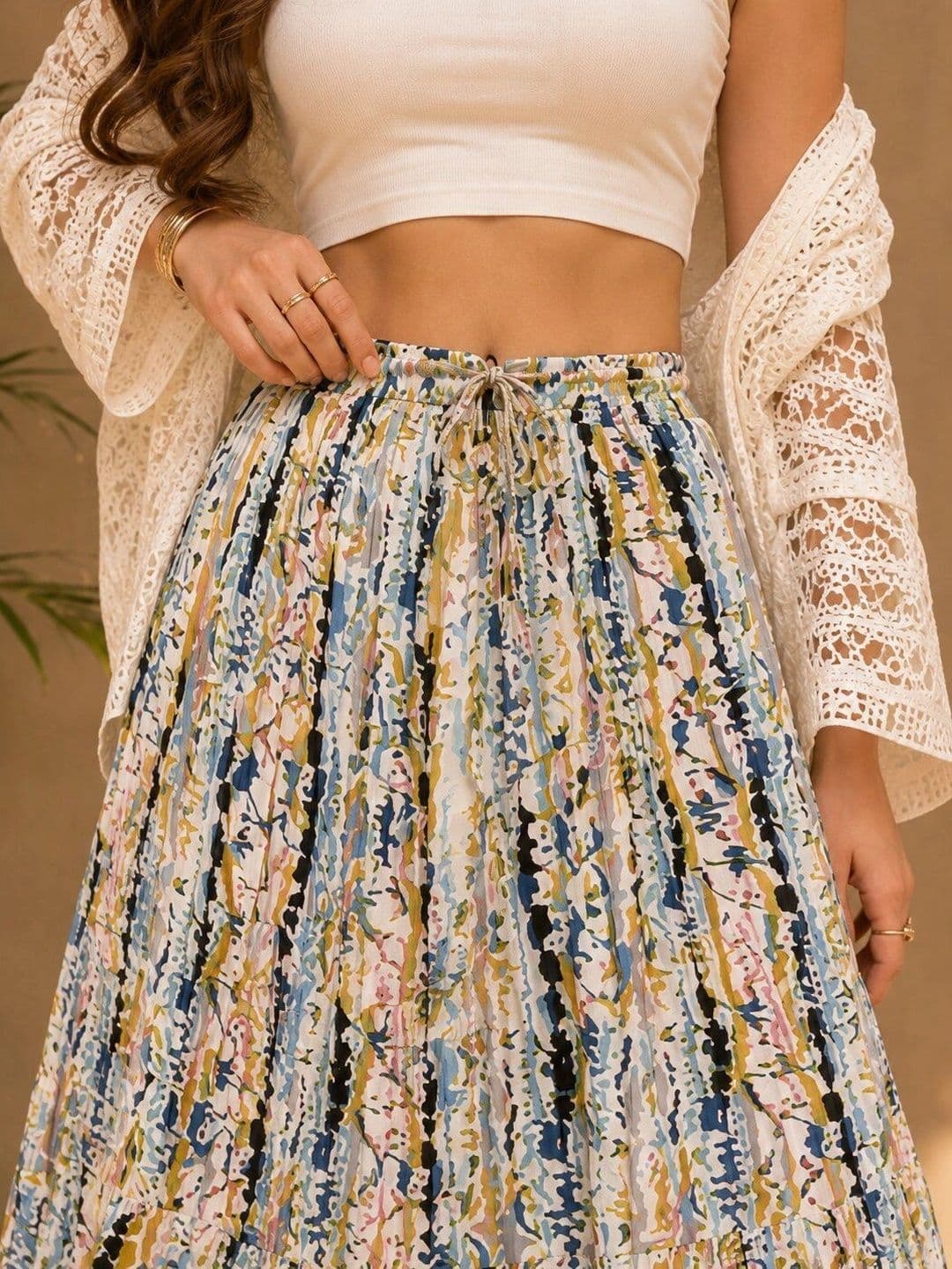TNQ Women Crepe Abstract Midi A-Line Skirt thumbnail 5