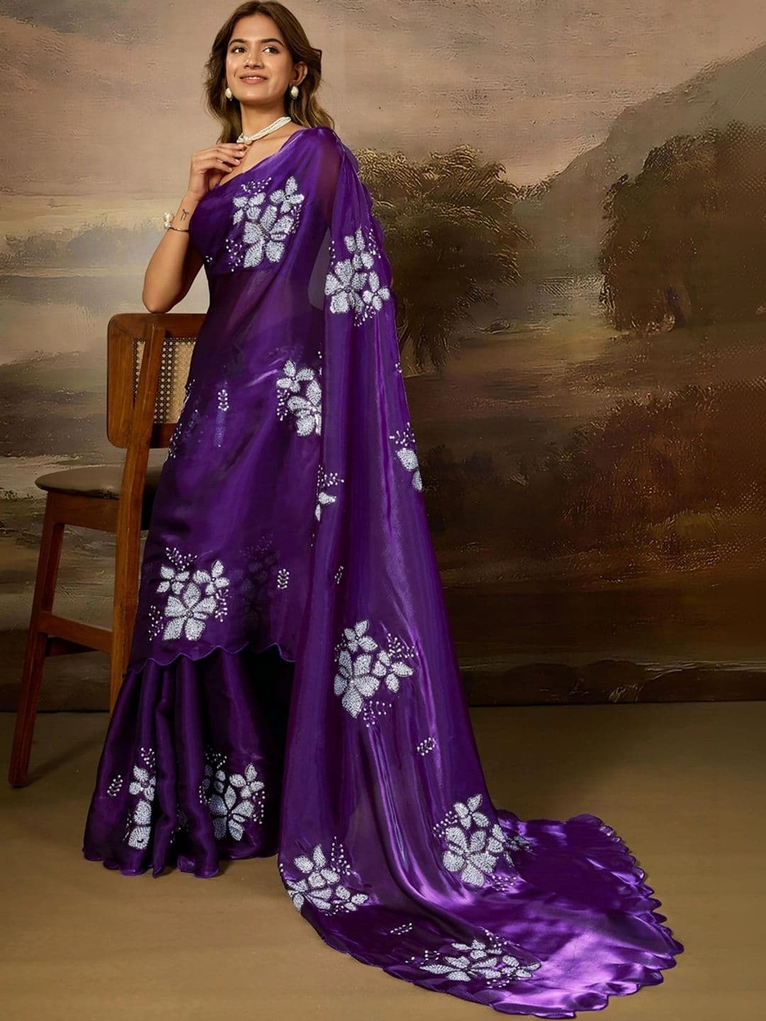 SZN Embellished Embroidered Art Silk Designer Saree thumbnail 2