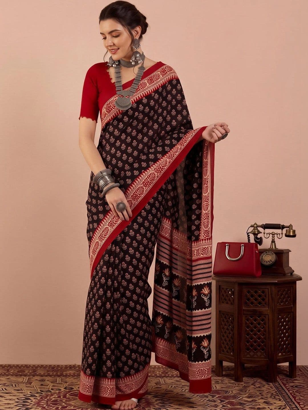 Anouk Floral Silk Blend Designer Dabu Saree thumbnail 7