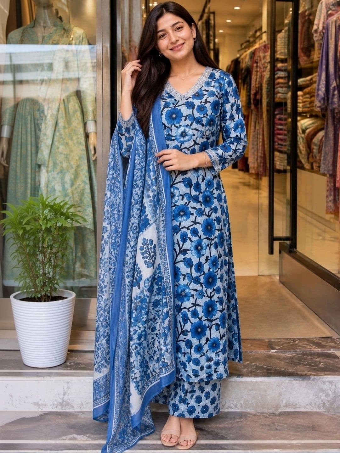 KALINI Women Floral Printed Regular Kurta with Palazzos & With Dupatta - view 1