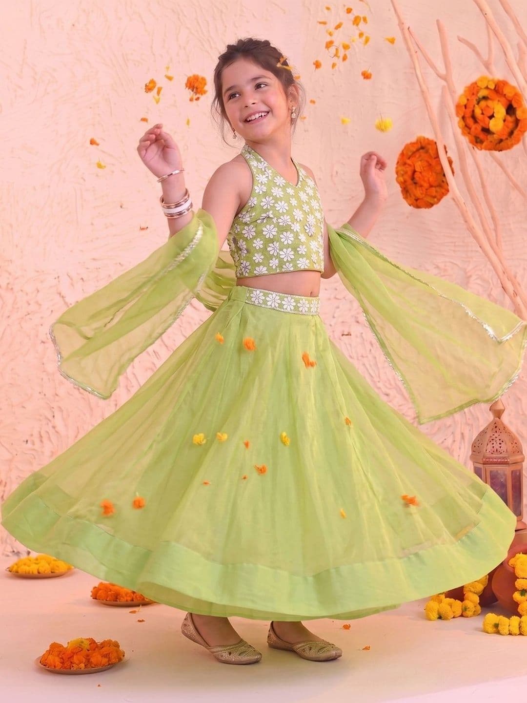 FASHION DREAM Girls Embroidered Thread Work Ready to Wear Lehenga & Blouse With Dupatta thumbnail 7