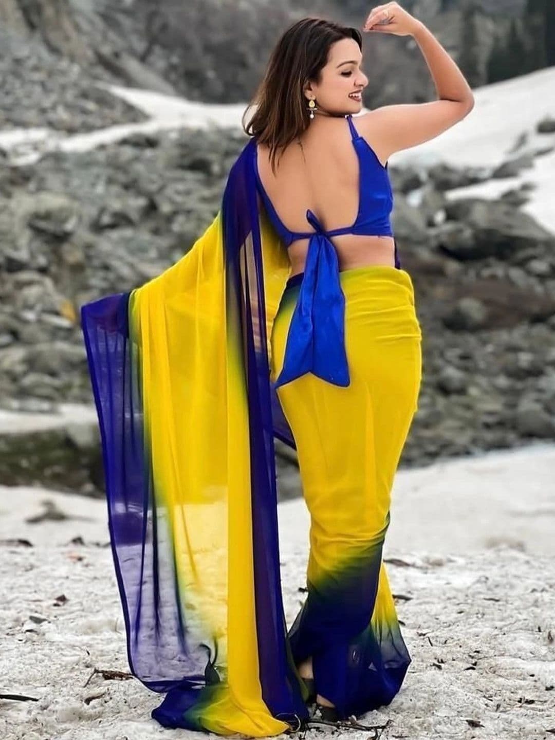 ANJAVI FASHION Ombre Poly Georgette Fusion Saree thumbnail 2