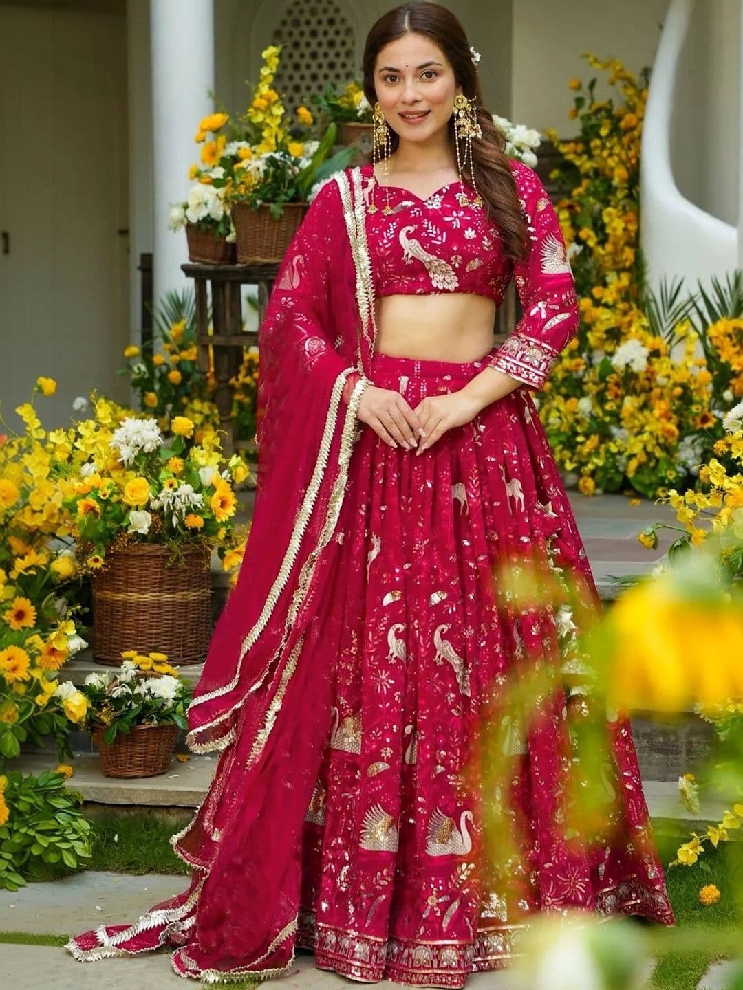 SIDDESHWARY FAB Women Embellished  Semi-Stitched Lehenga & Unstitched Blouse With Dupatta - view 1
