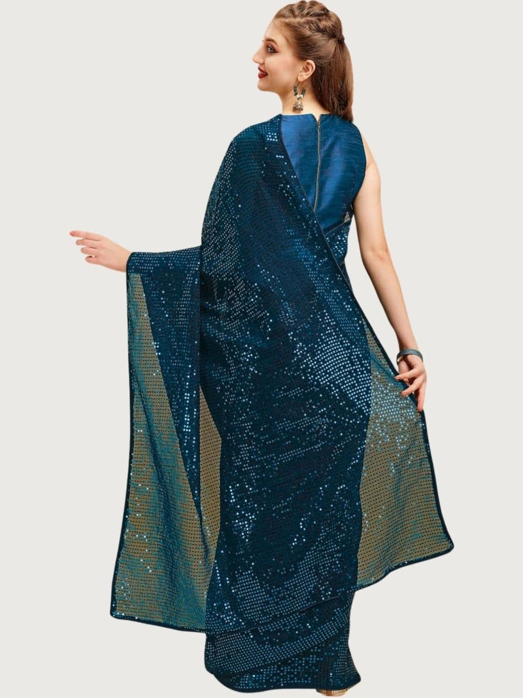 SZN Embellished Sequinned Pure Georgette Designer Saree thumbnail 4